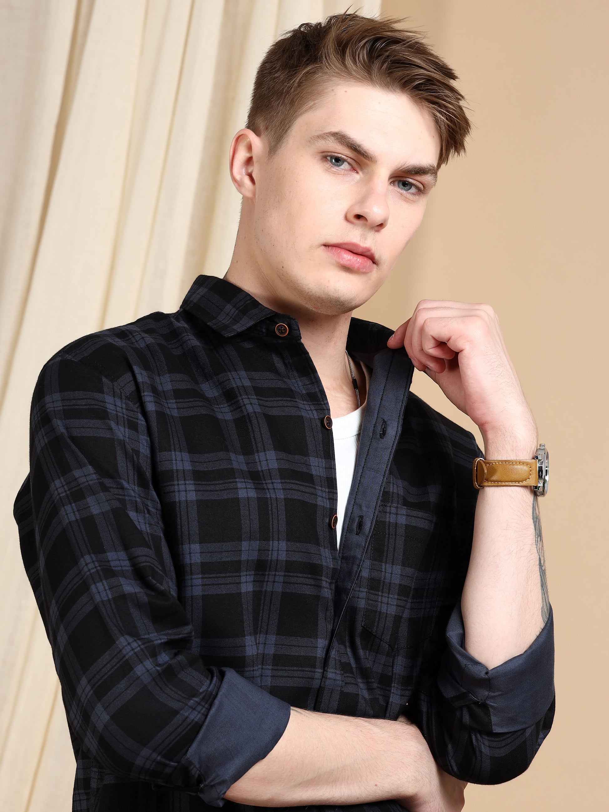 Ashgrey Cotton Blend Trendy Checked Shirts For Men
