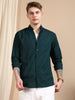 Solid Linen Dark green Shirt for Men