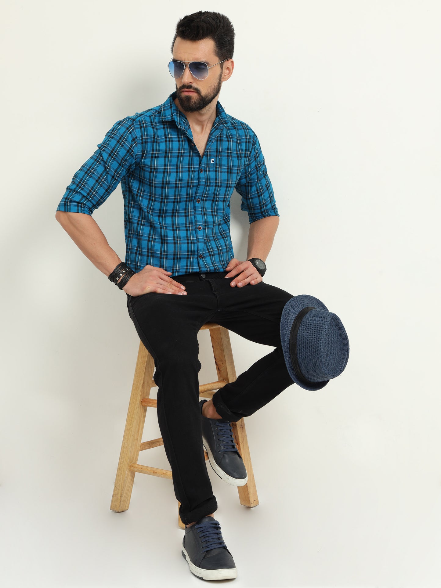 Blue Check Shirt for Men with Regular Fit