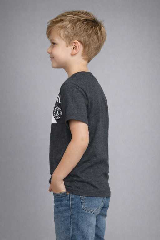 Boys Charcoal Grey Printed Cotton T-Shirt | Casual Half Sleeves Tee for Kids