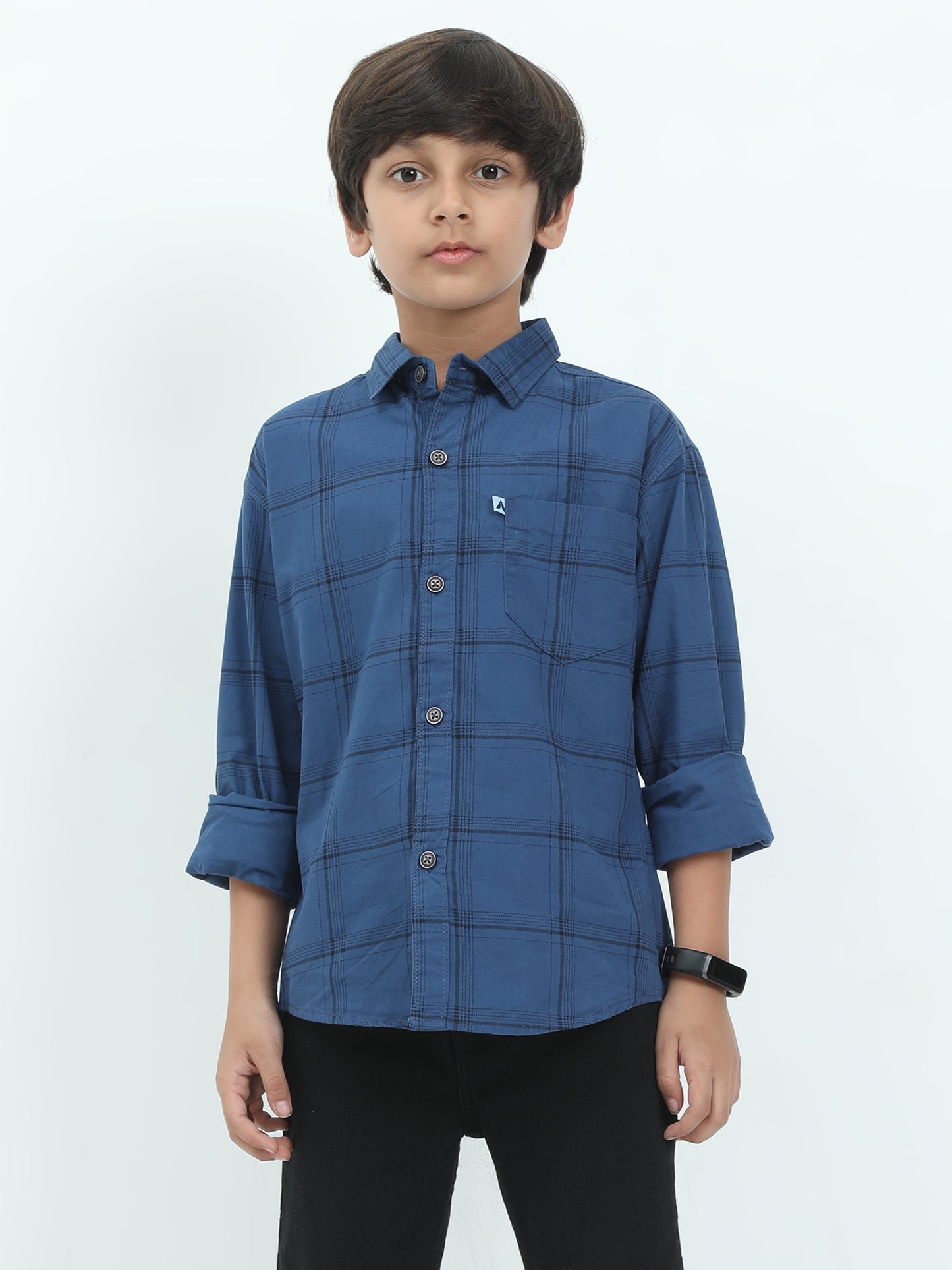6line Cotton Blend Checked Navy Boys New Shirt