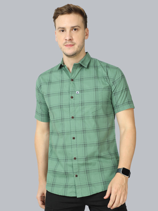 6line Half Sleeve Green Check Shirt Men 