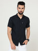Solid Denim Single Pocket Cut Away Collor Half Sleeve Denim Shirt For Men