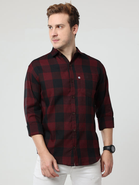 Cotton Tomtom Mens Maroon Plaid Shirt