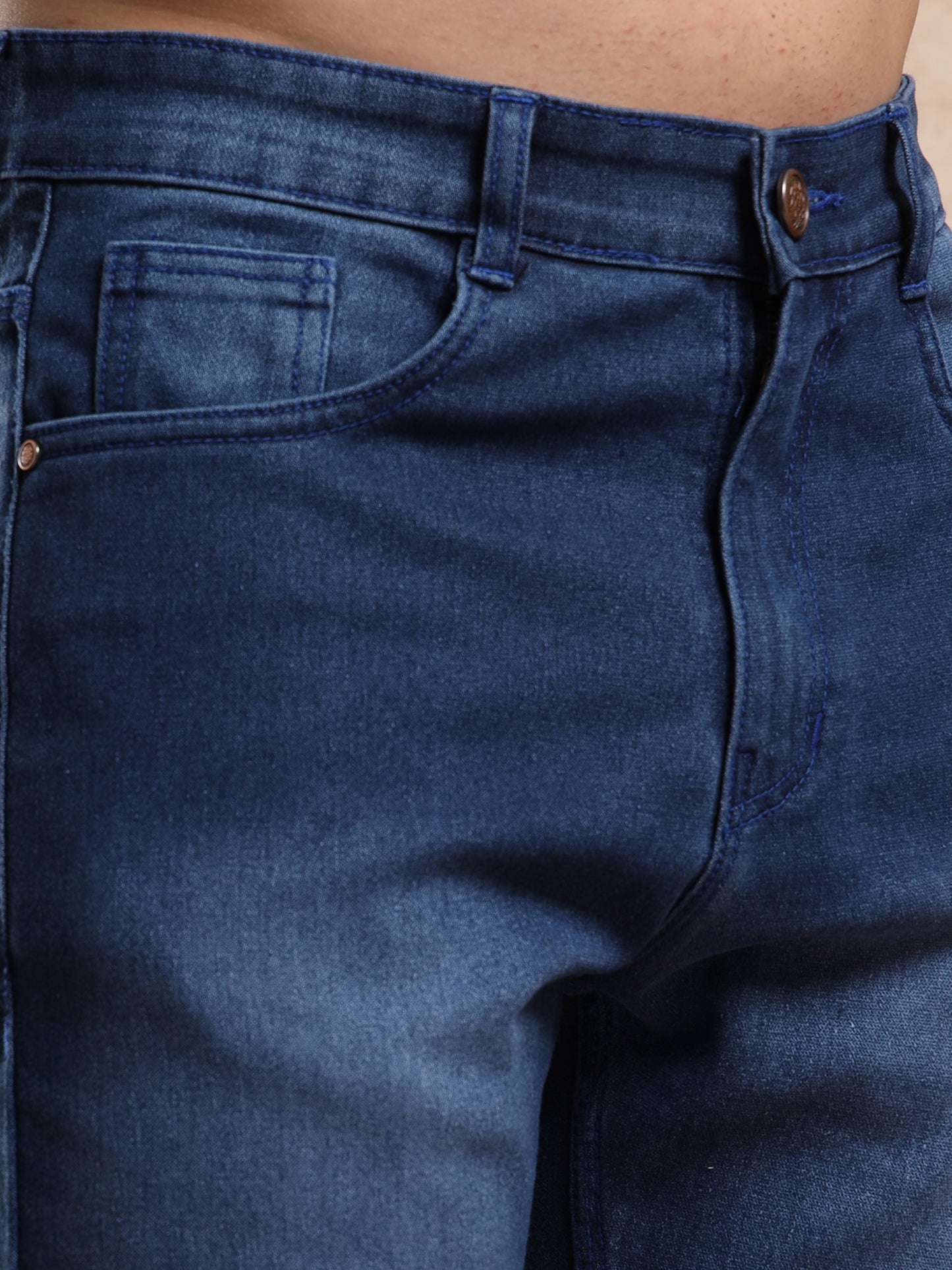 Mid Blue Slim Fit Shade Denim Jeans for Men