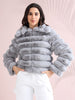 Luxury Grey Faux Fur Puffer Jacket for Women – Cozy Winter Style