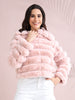 Luxury Peach Faux Fur Puffer Jacket for Women – Cozy Winter Style