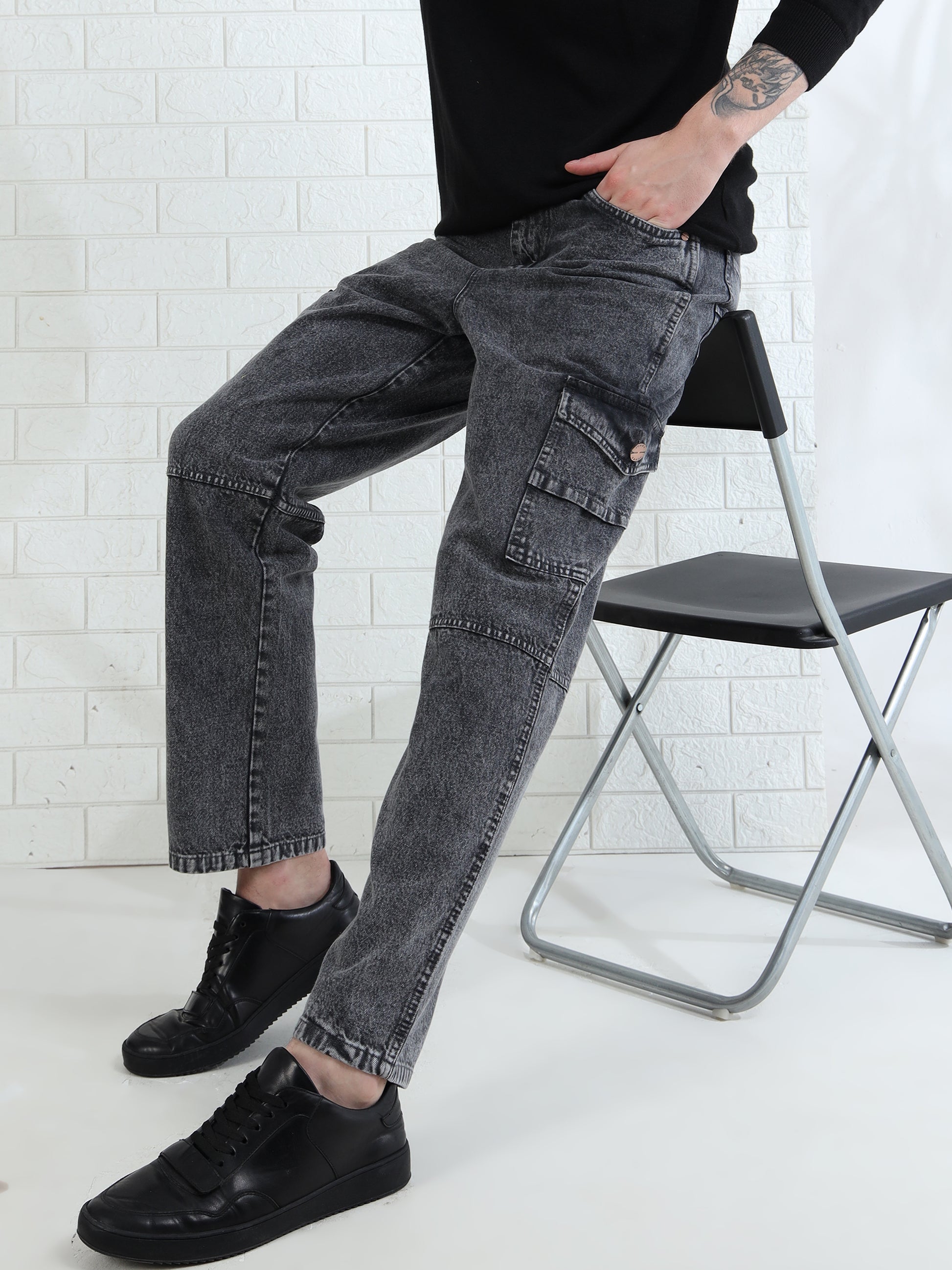 Urban Drift Dark Grey Cargo Pants Baggy for Men 
