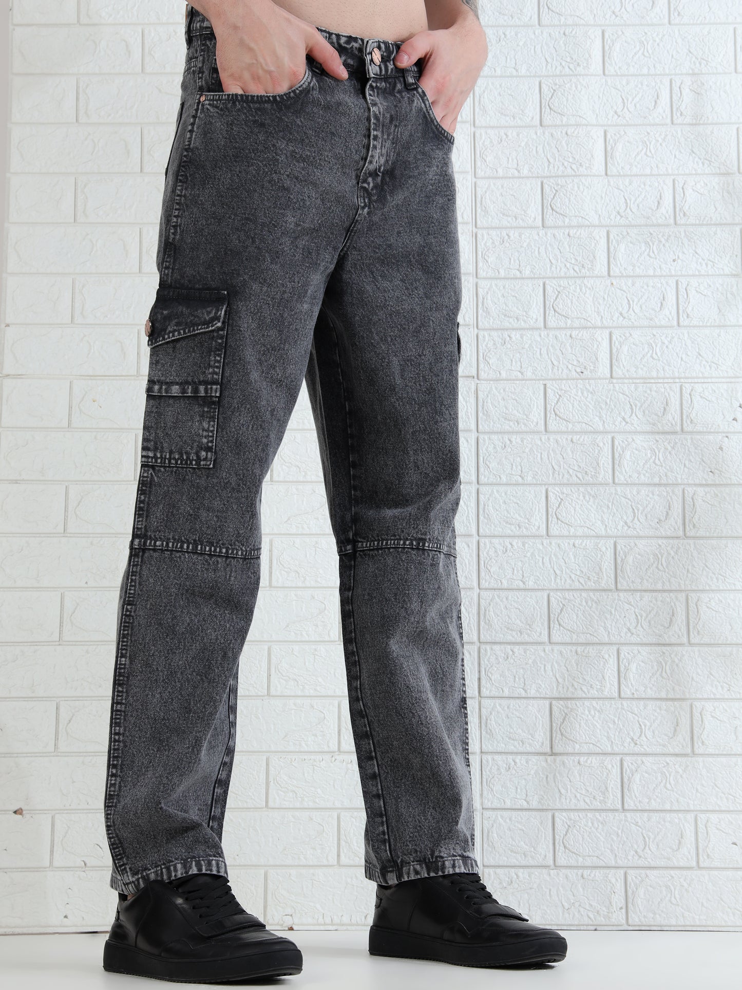 Urban Drift Dark Grey Cargo Pants Baggy for Men 