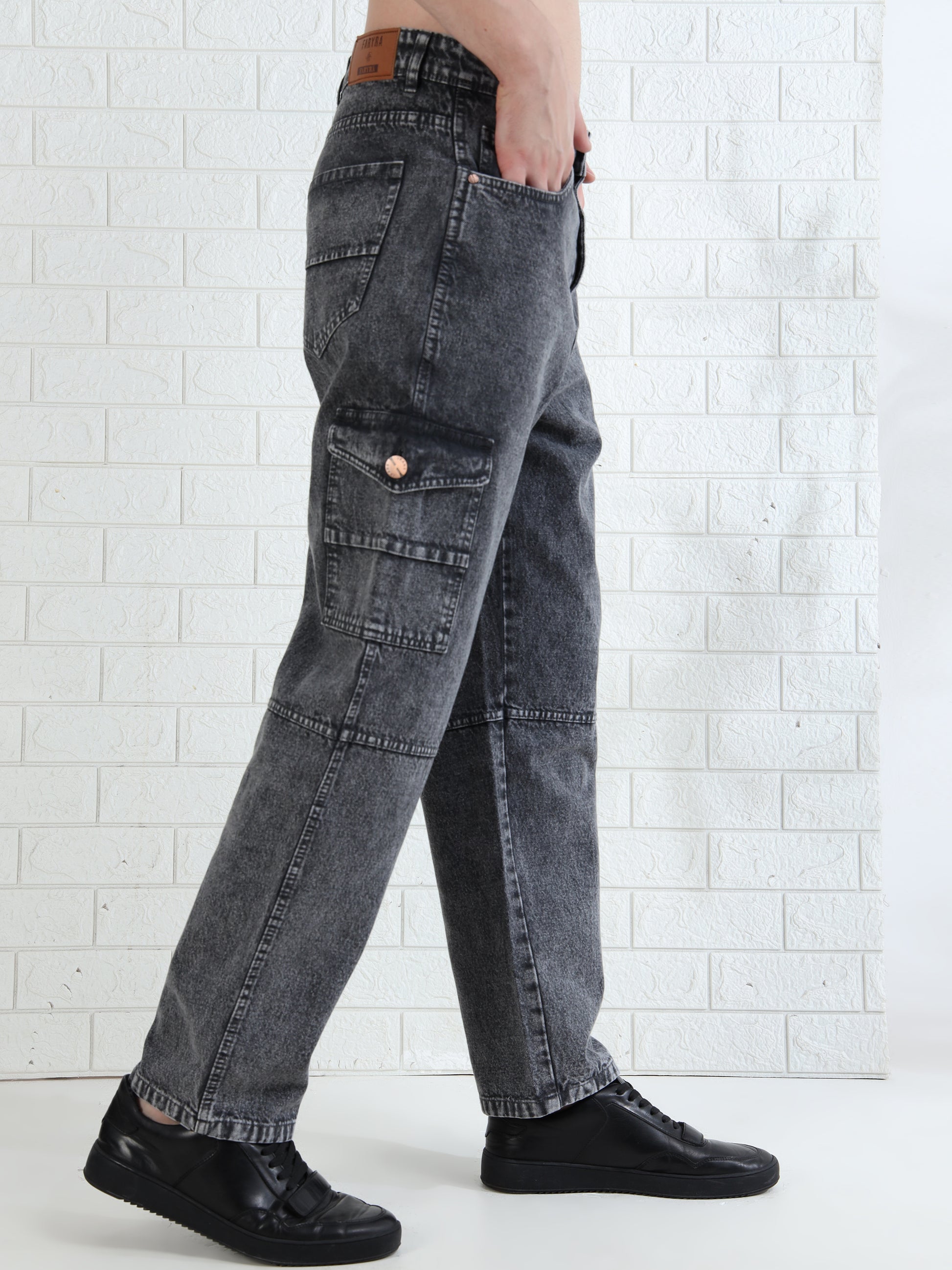 Urban Drift Dark Grey Cargo Pants Baggy for Men 