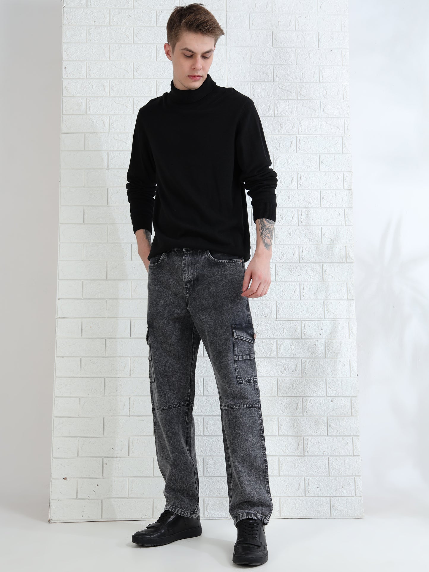 Urban Drift Dark Grey Cargo Pants Baggy for Men 