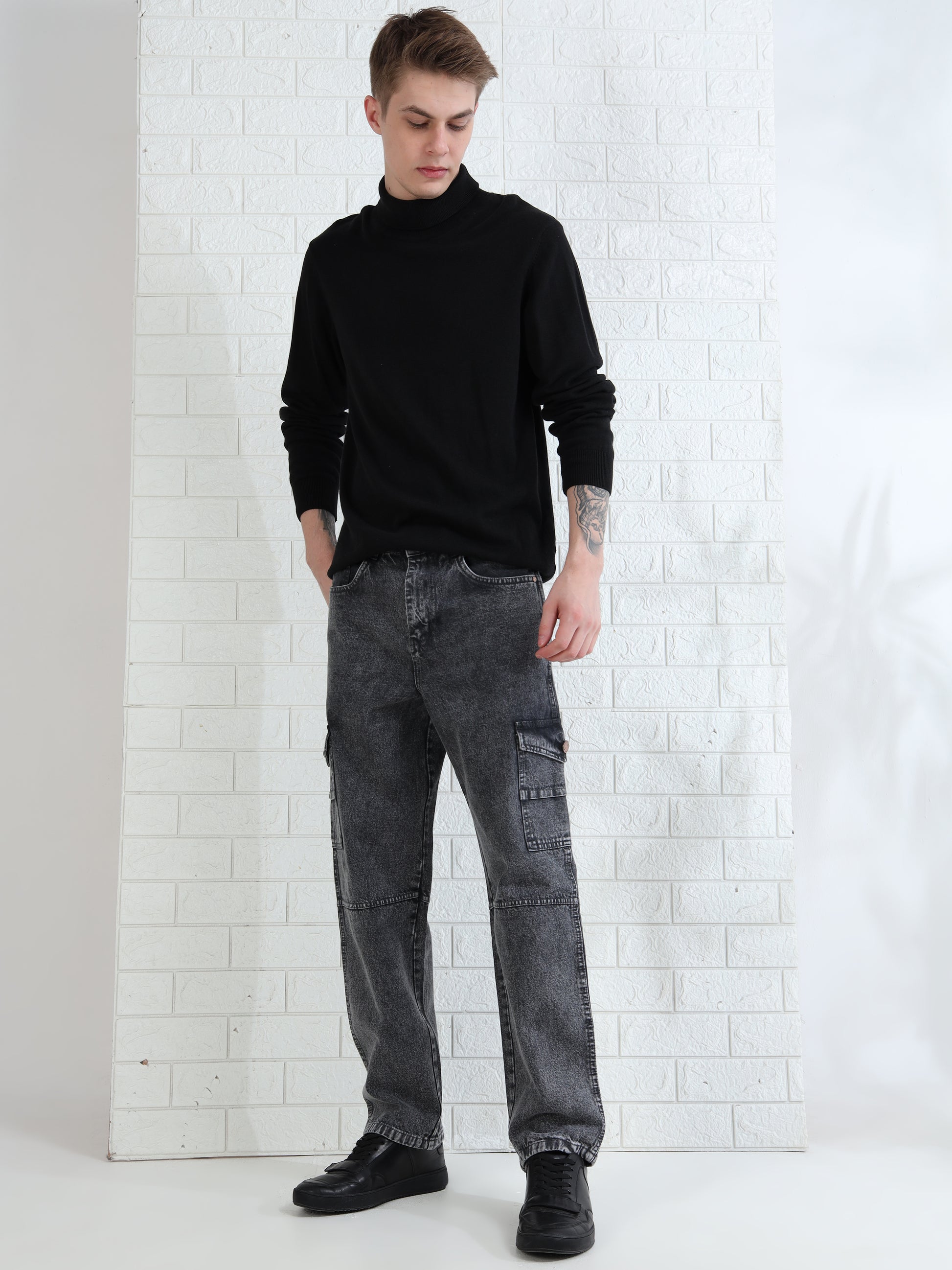 Urban Drift Dark Grey Cargo Pants Baggy for Men 