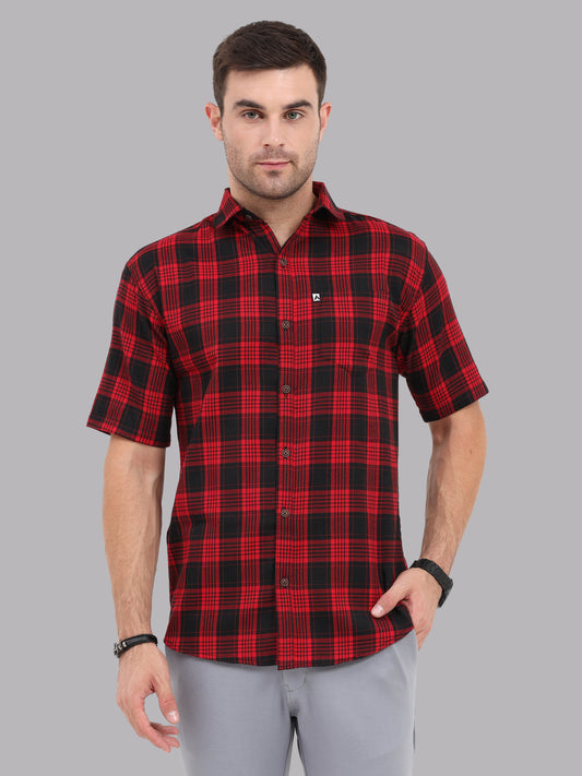 Men's Half Sleeve Buffalo Maroon Check shirt Regular Fit