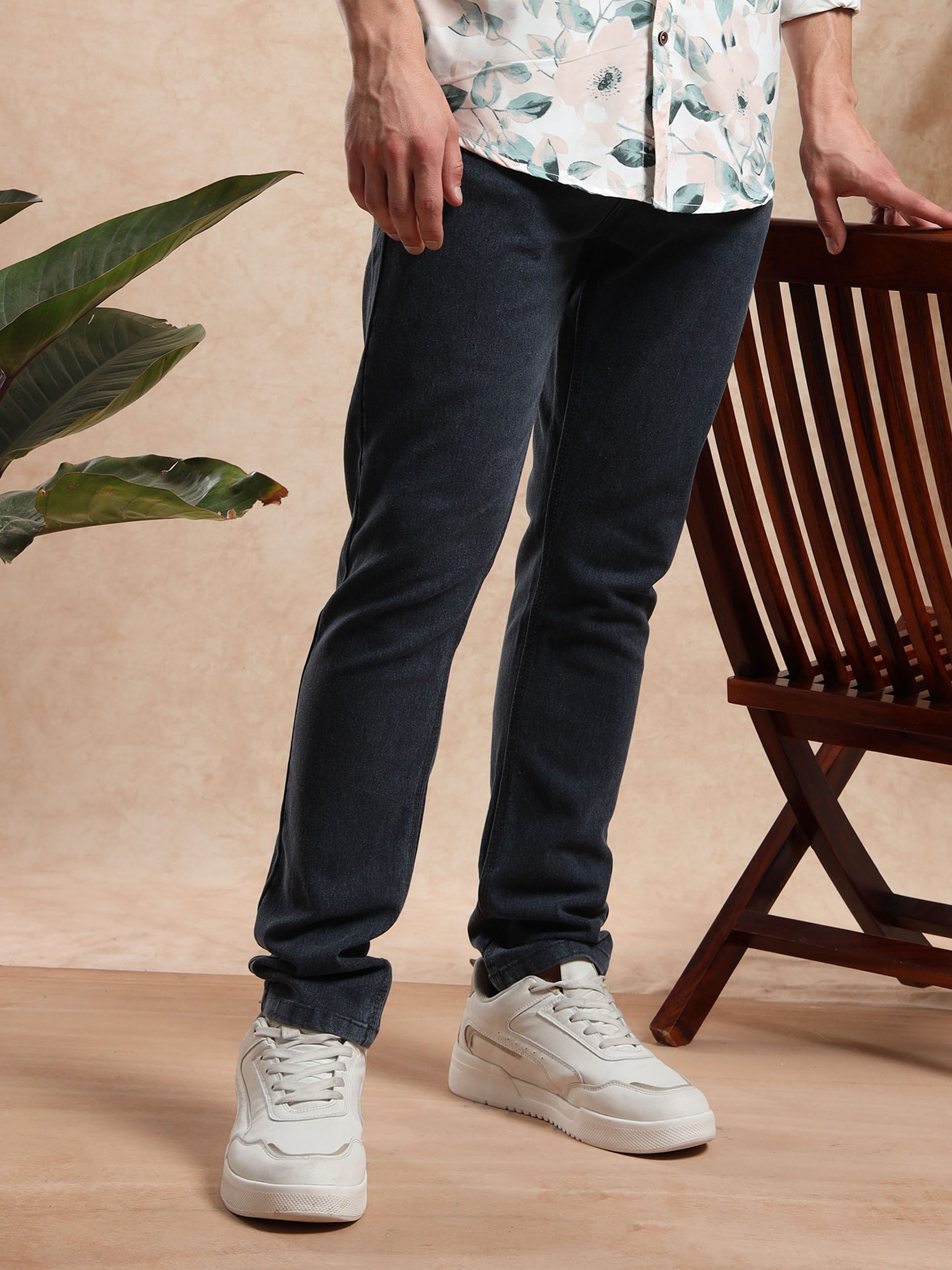 Casual Slim Fit Dark Grey Jeans for Men