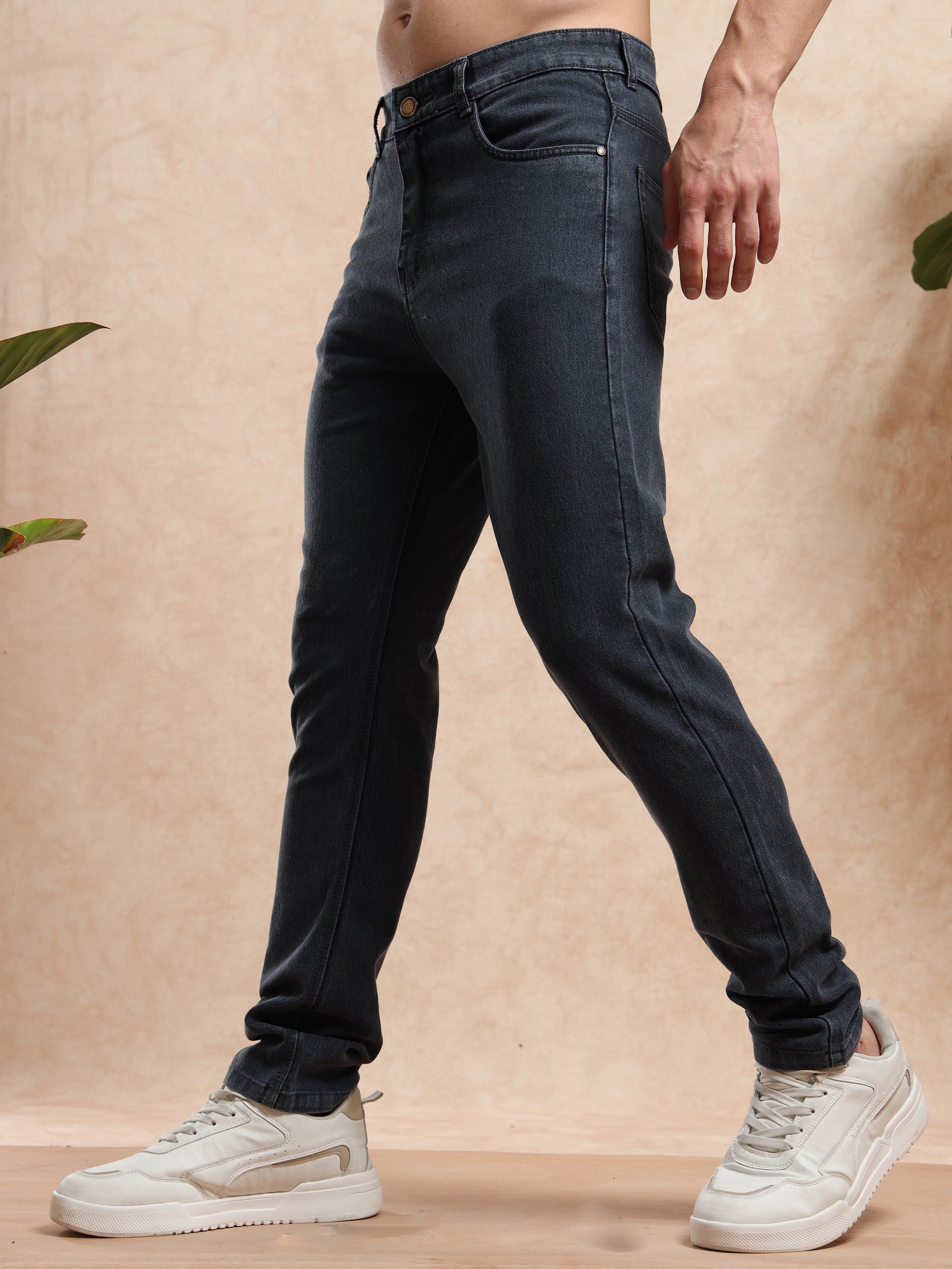 Casual Slim Fit Dark Grey Jeans for Men