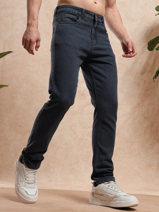 Casual Slim Fit Dark Grey Jeans for Men