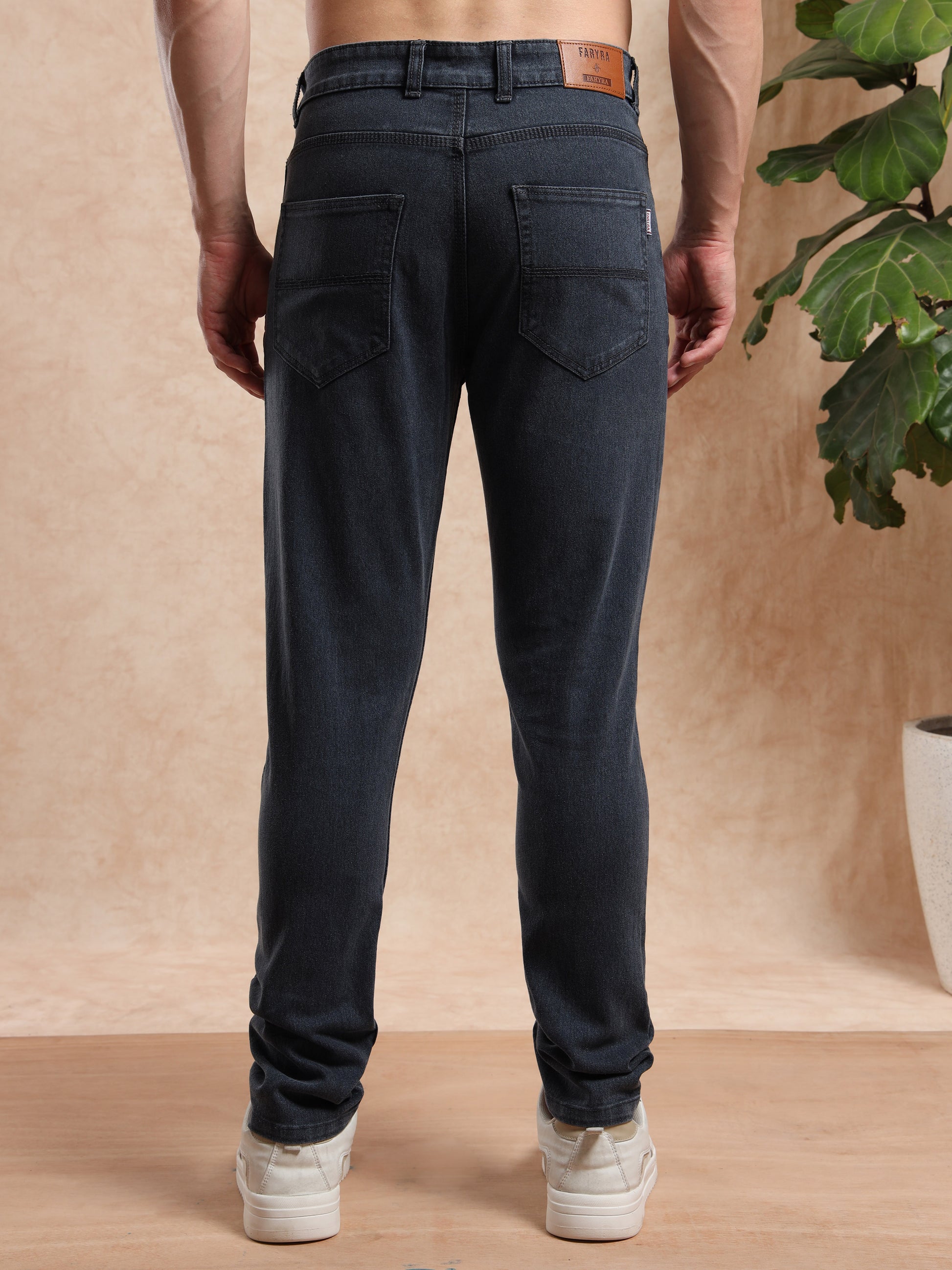 Casual Slim Fit Dark Grey Jeans for Men