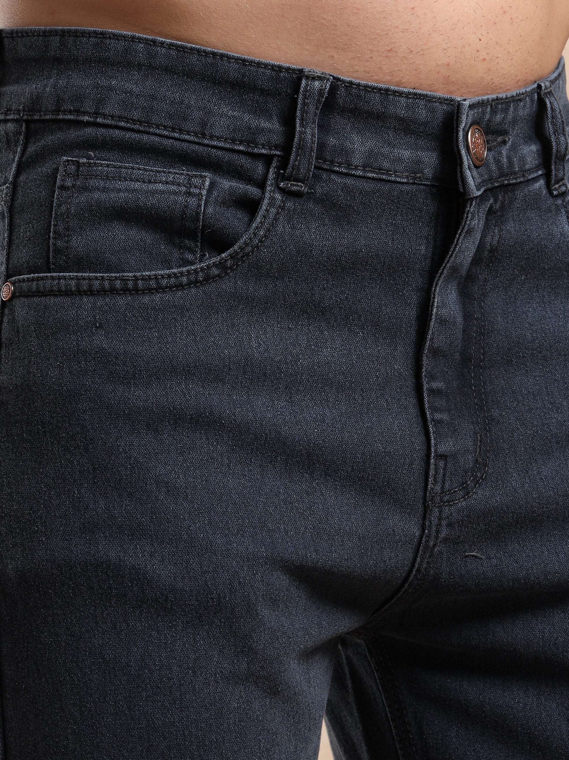 Casual Slim Fit Dark Grey Jeans for Men