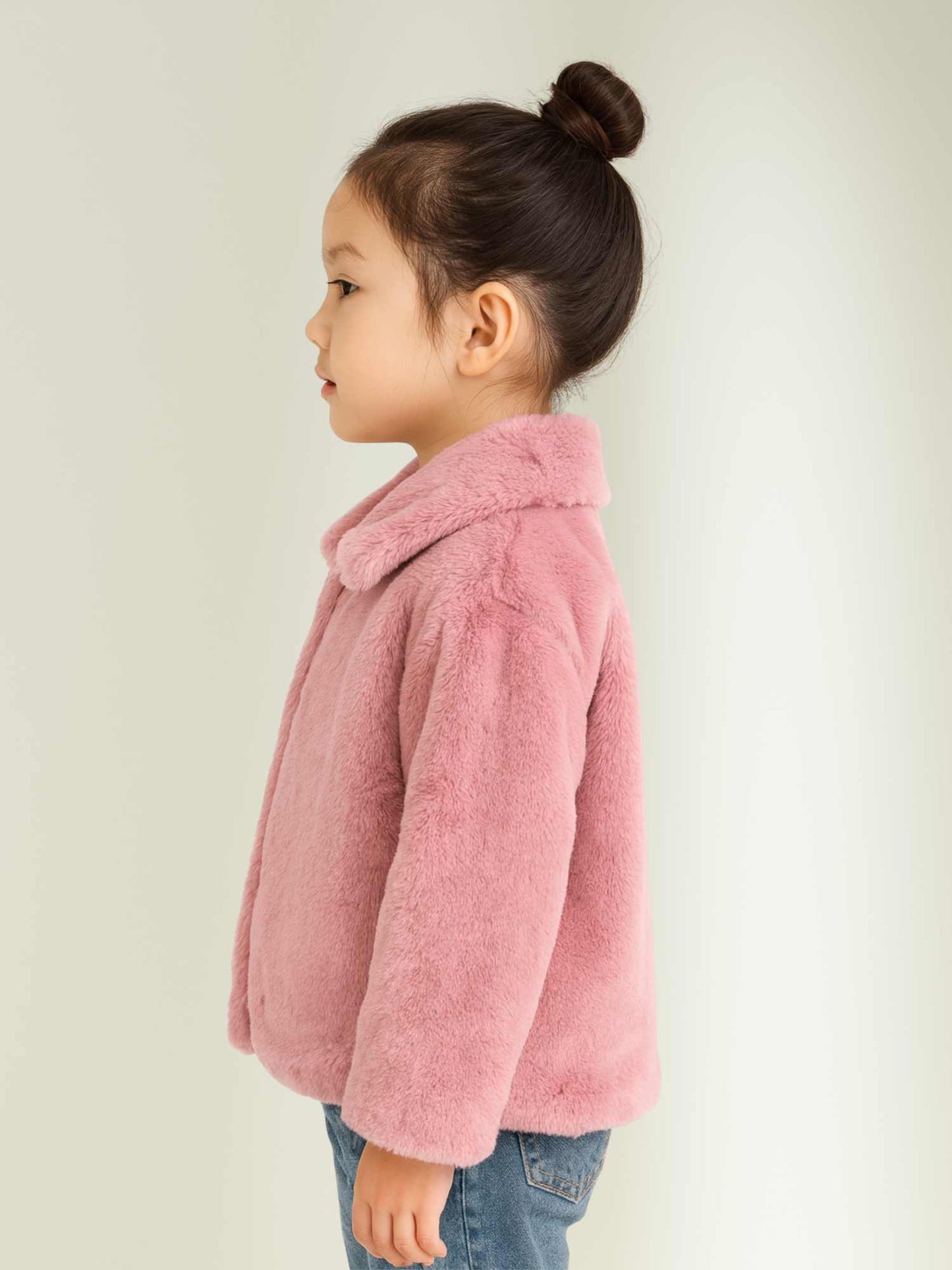 a pink faux fur jacket,