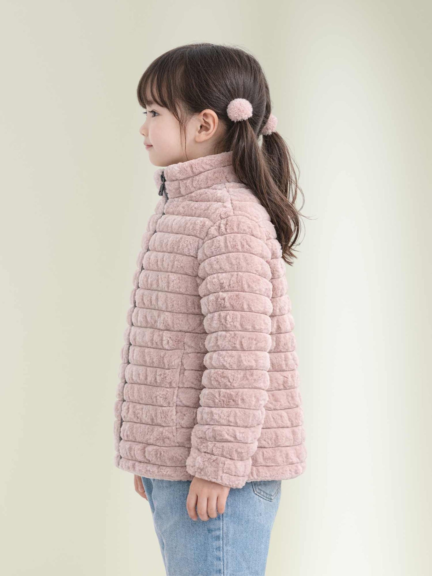plush winter jacket with high neck collar and cozy faux fur fabric