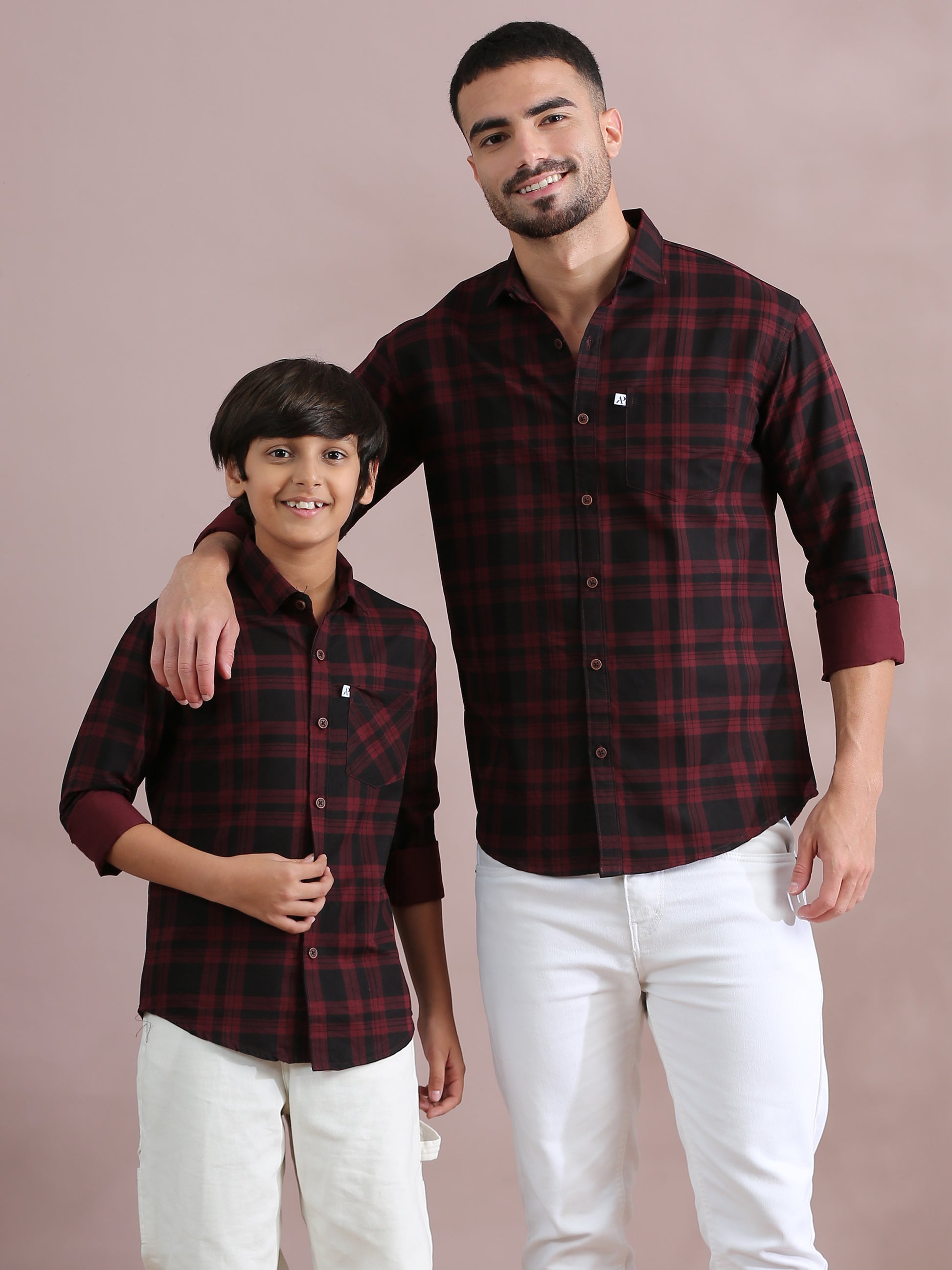 Dabang Maroon Checked Father And Son Tops Shirt Combo