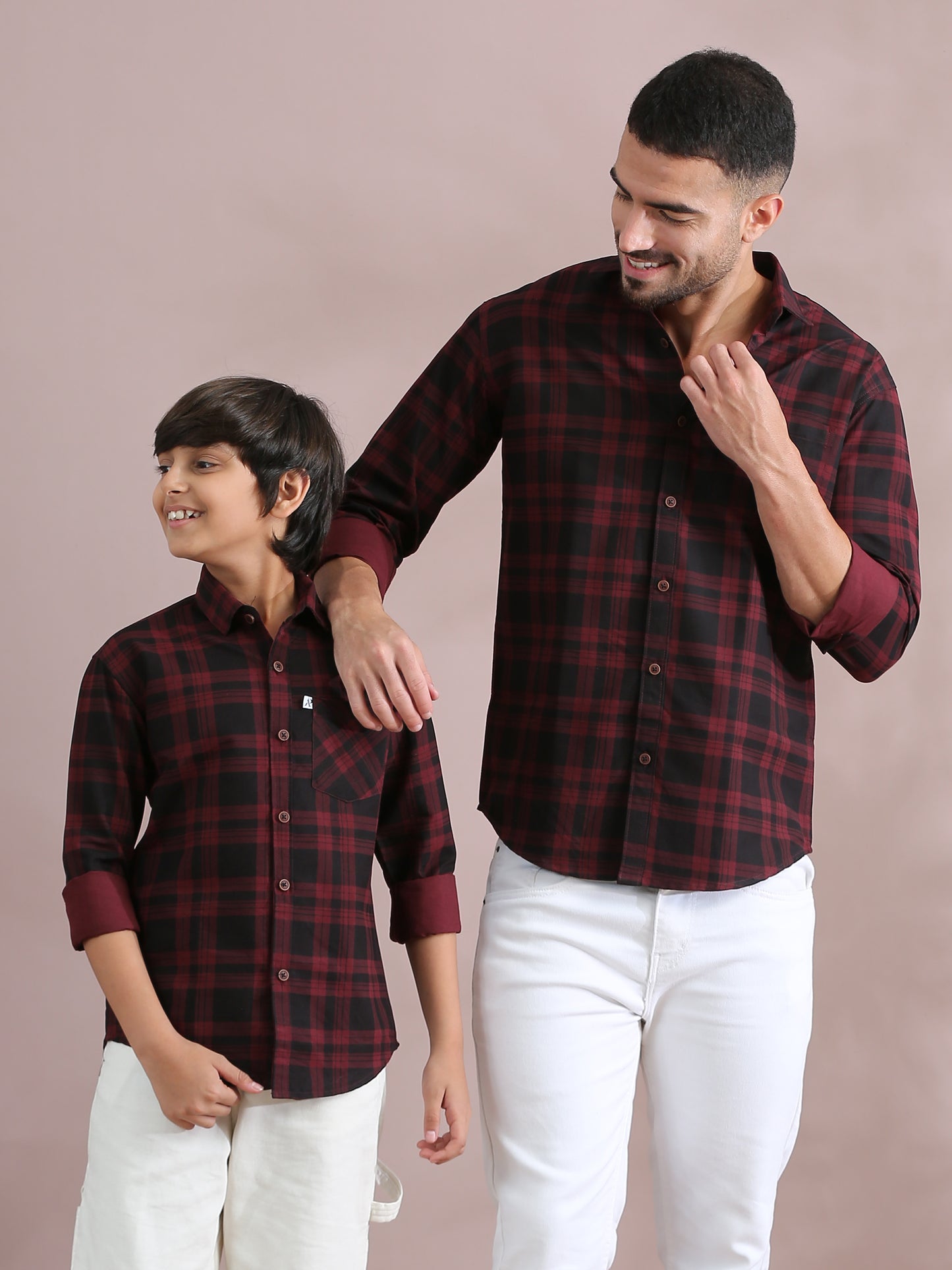 Dabang Maroon Checked Father And Son Tops Shirt Combo