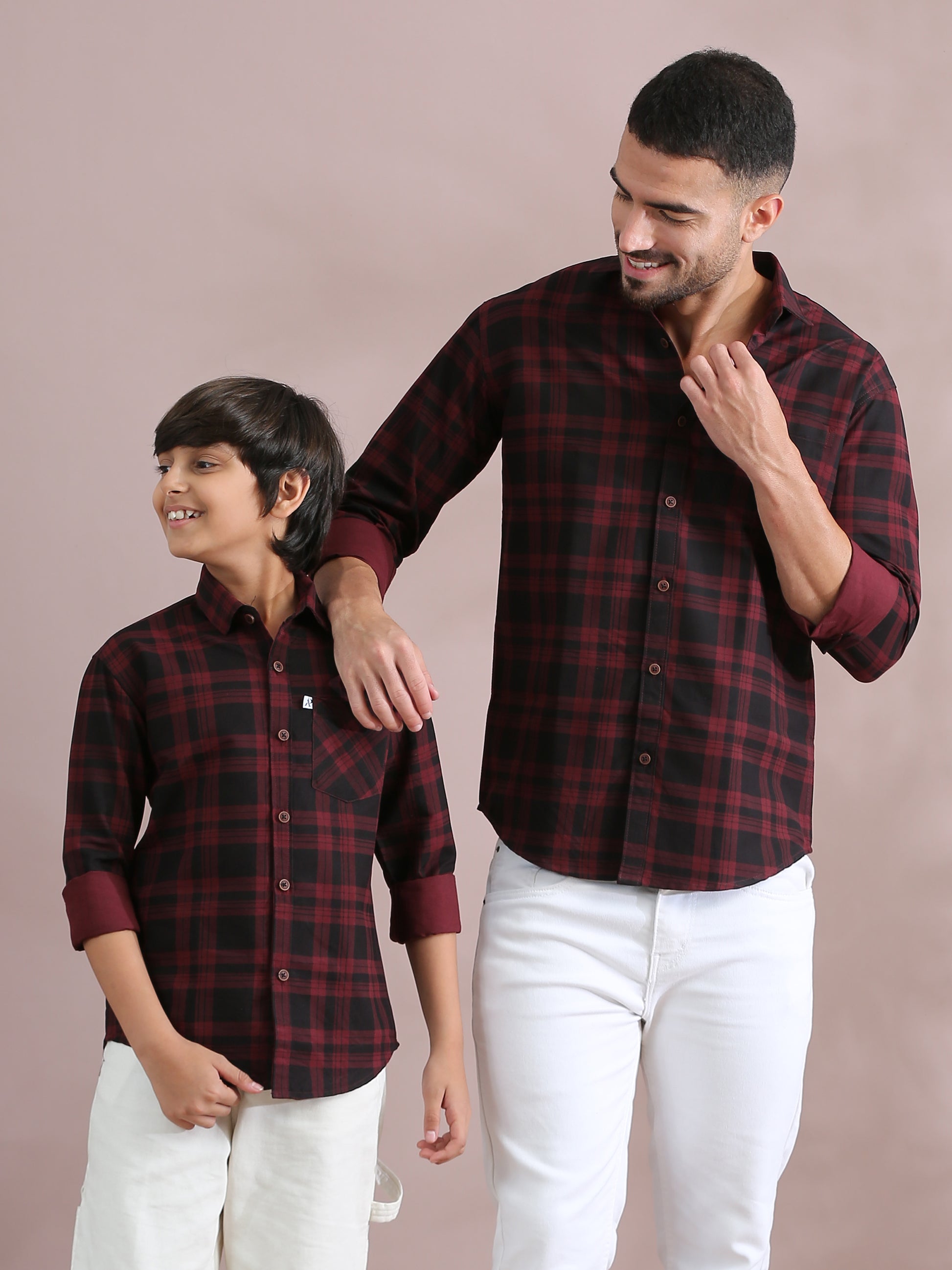 Dabang Maroon Checked Father And Son Tops Shirt Combo