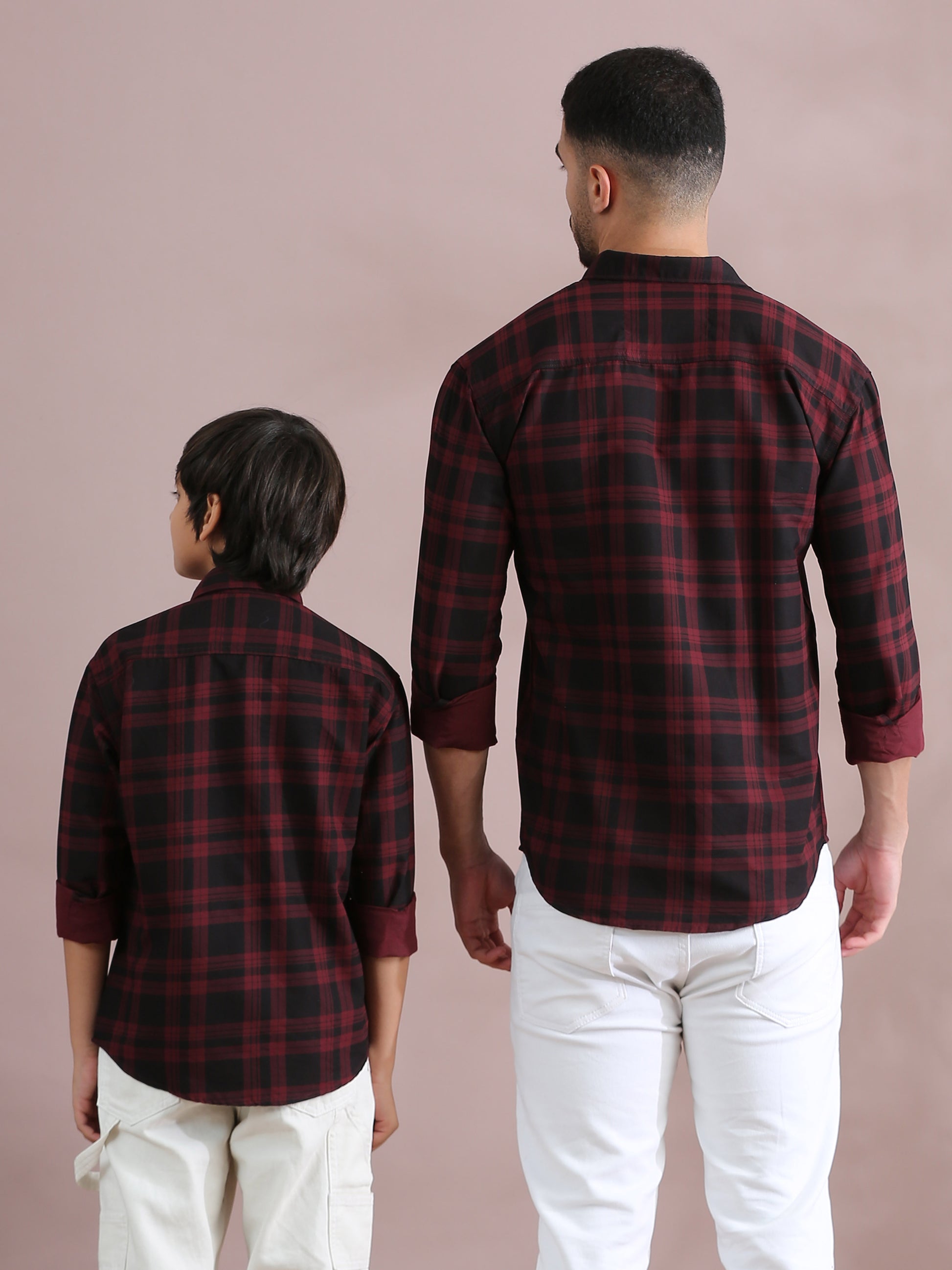 Dabang Maroon Checked Father And Son Tops Shirt Combo
