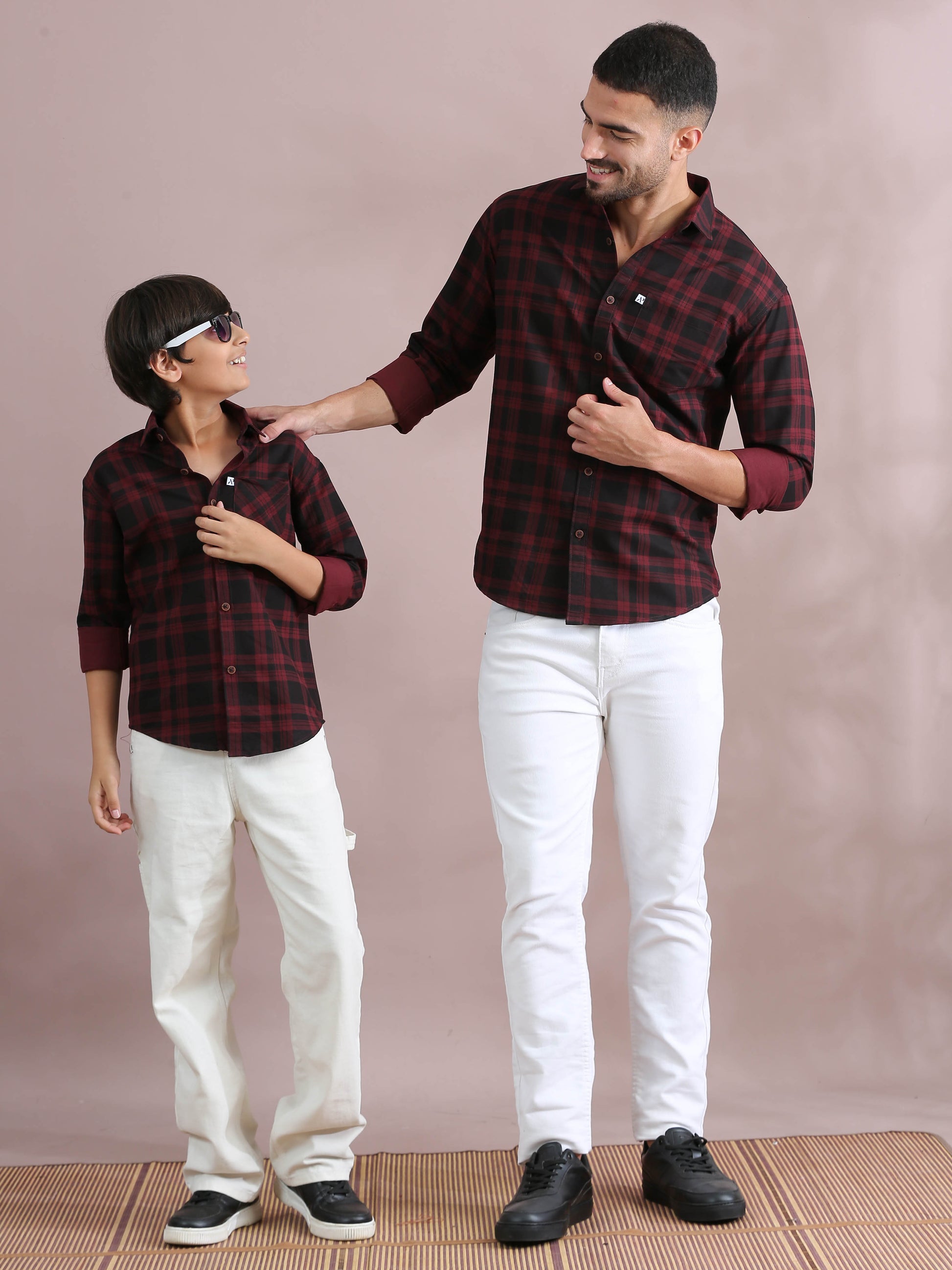 Dabang Maroon Checked Father And Son Tops Shirt Combo