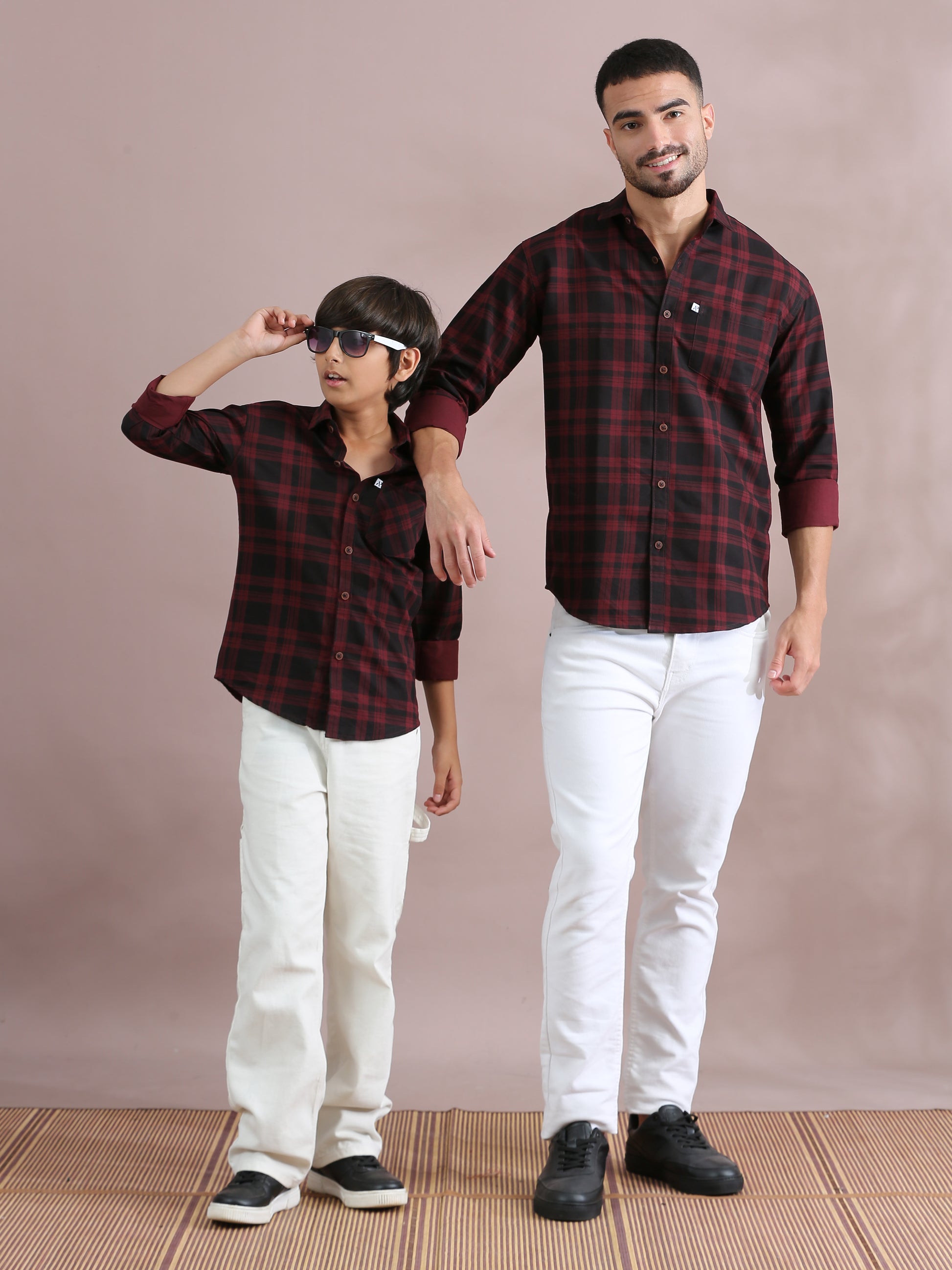 Dabang Maroon Checked Father And Son Tops Shirt Combo