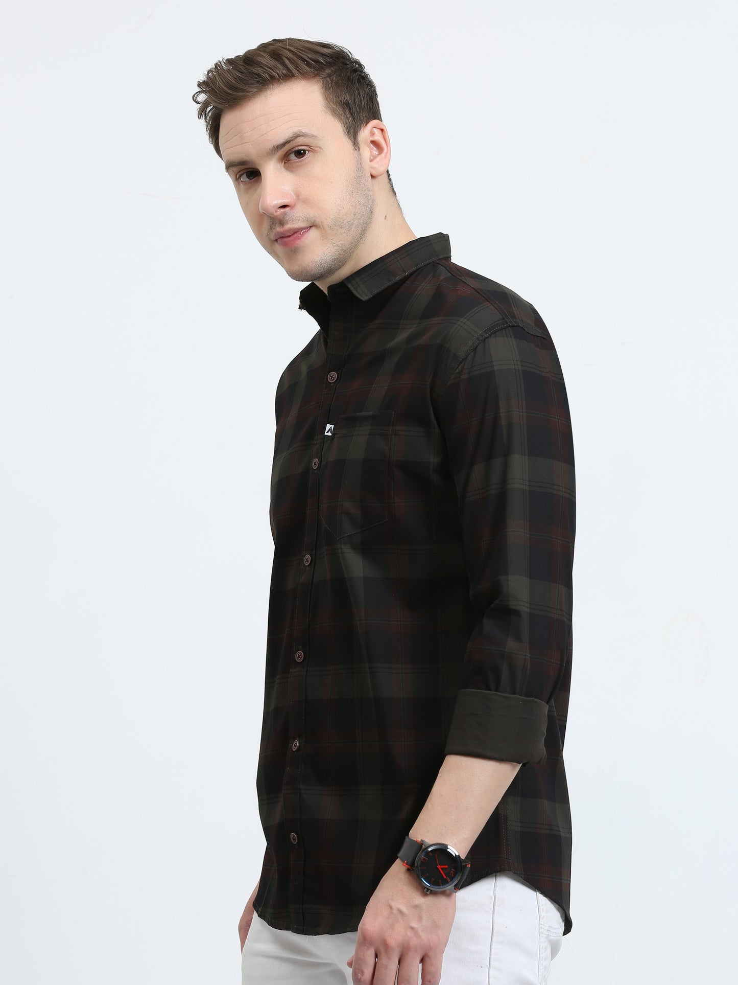 Men's Tartan checkered Green Cotton Blend Regular Fit Shirt