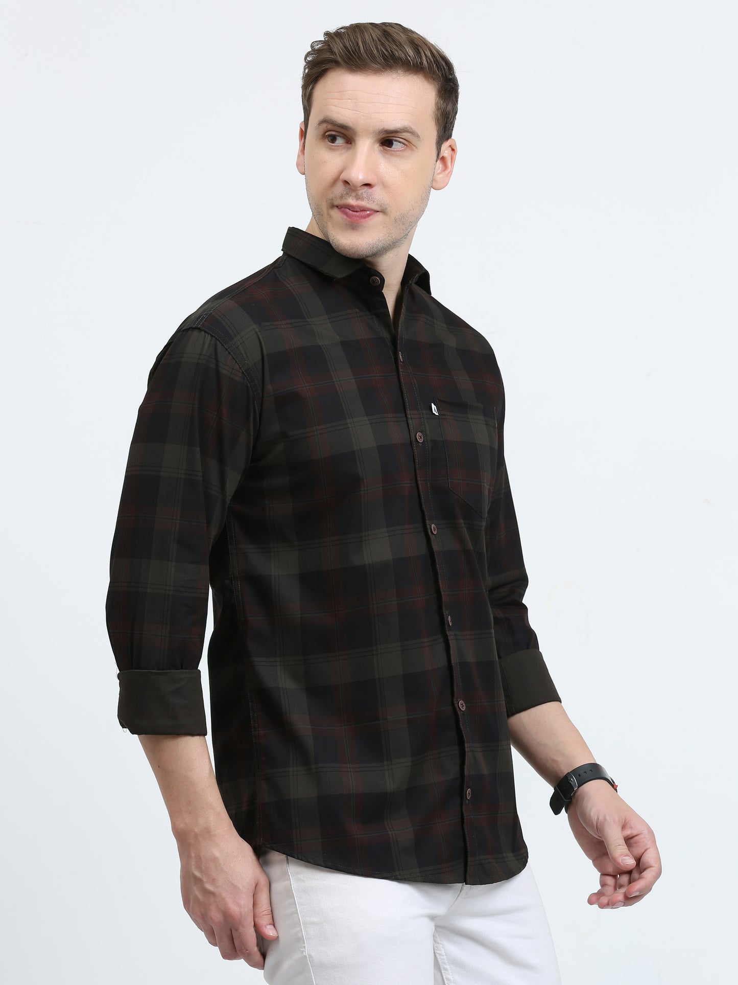 Men's Tartan checkered Green Cotton Blend Regular Fit Shirt