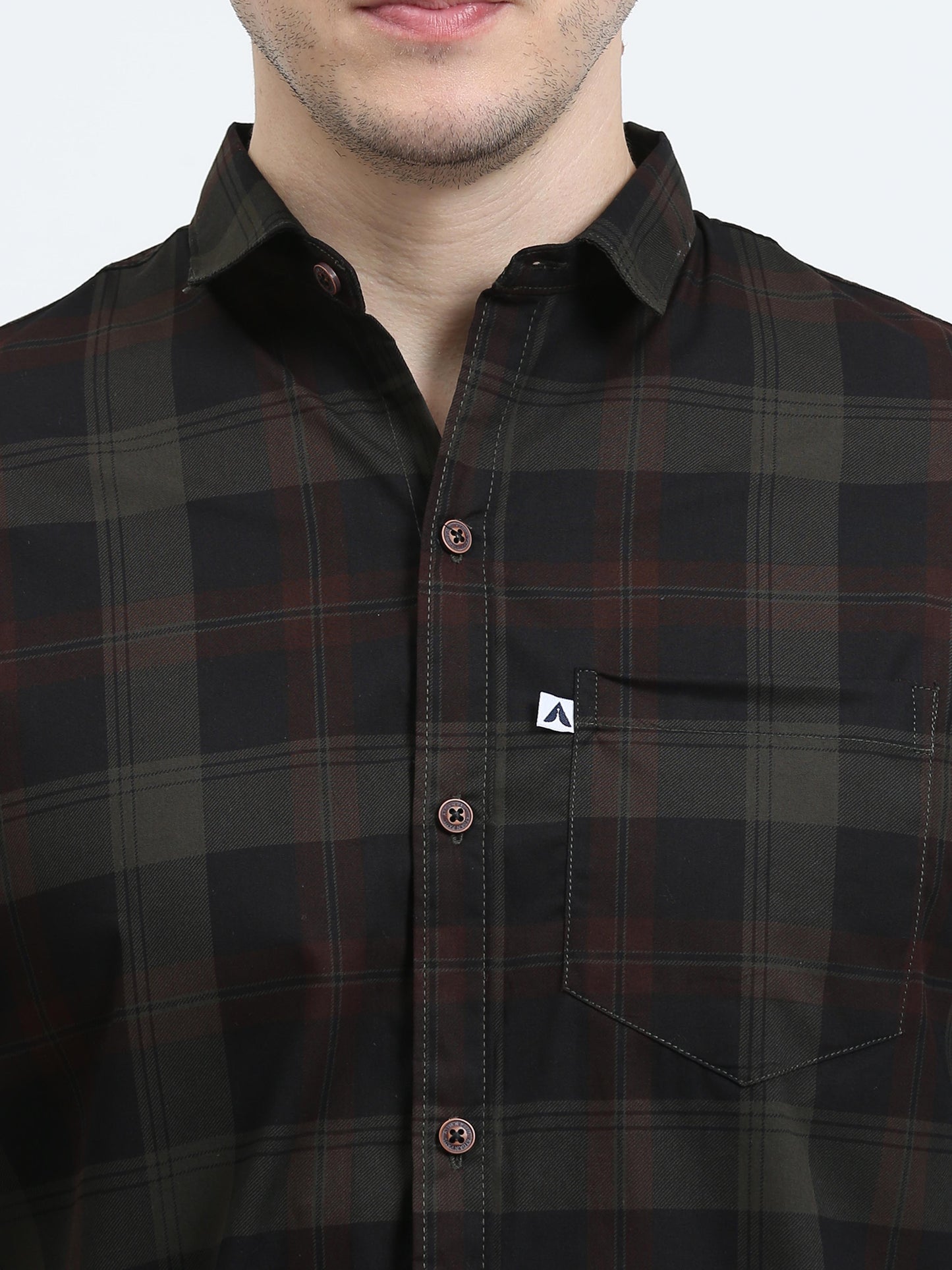 Men's Tartan checkered Green Cotton Blend Regular Fit Shirt