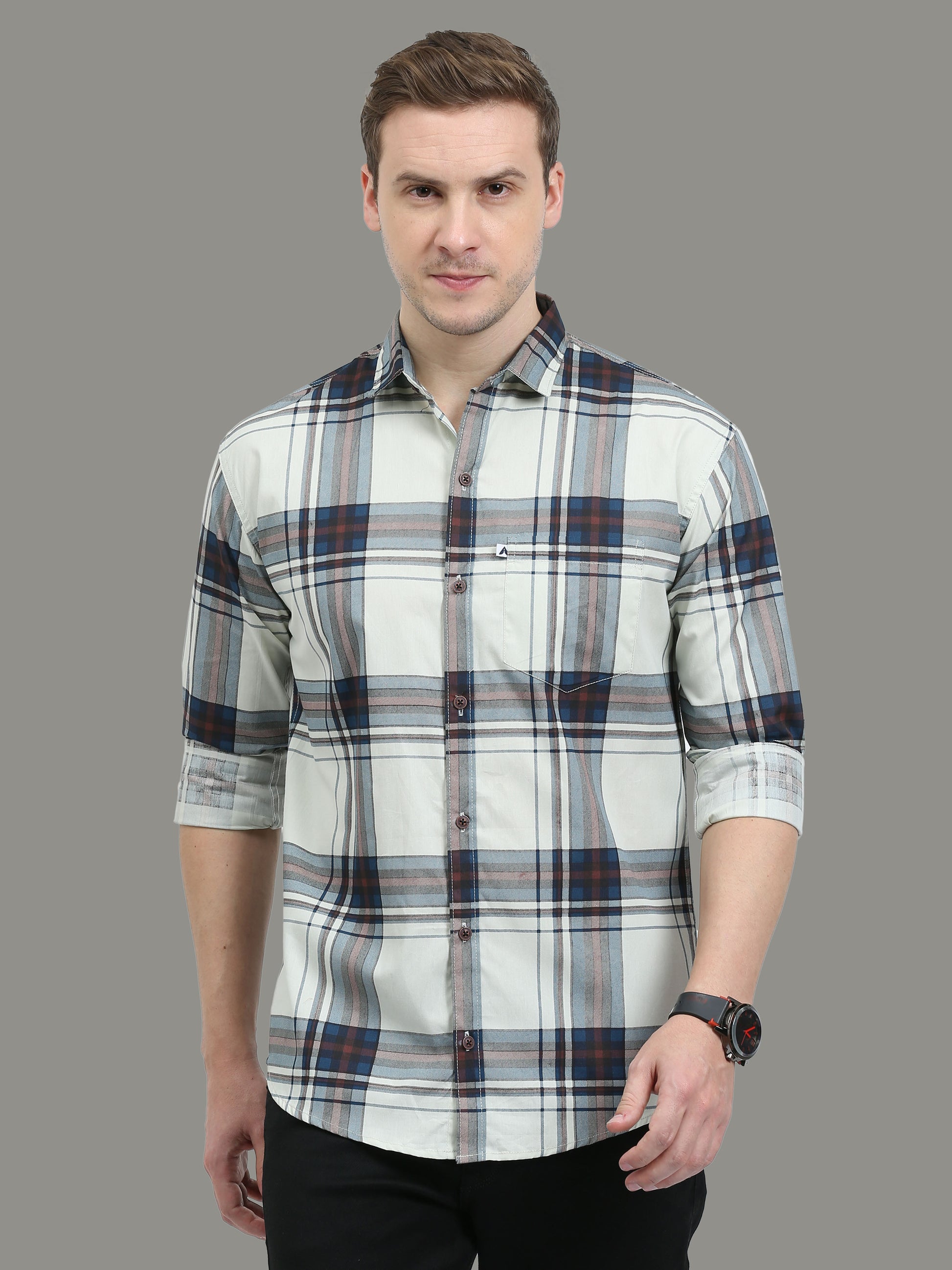  Broadchecks Cotton Green Check Shirt For Men 