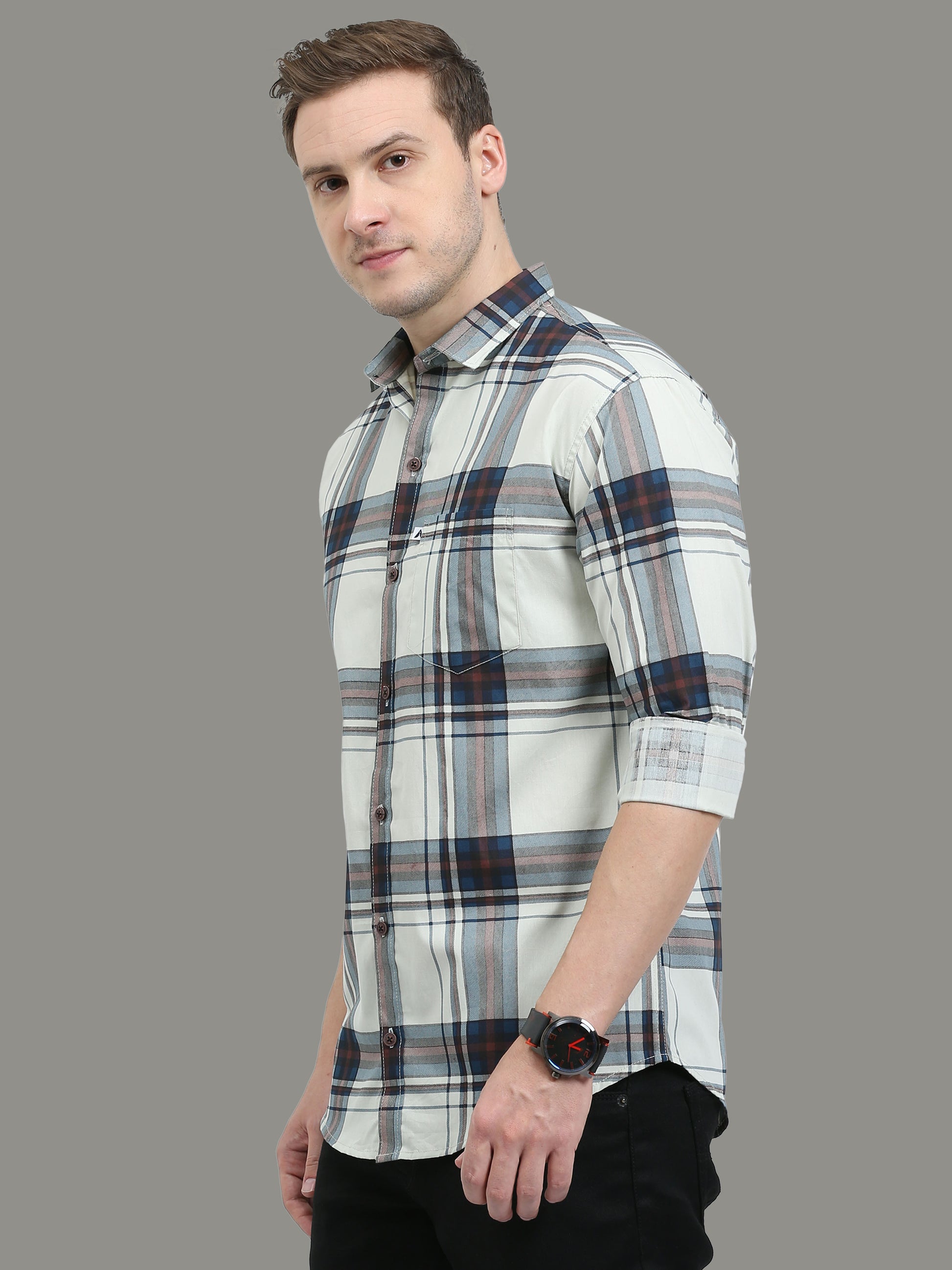  Broadchecks Cotton Green Check Shirt For Men 