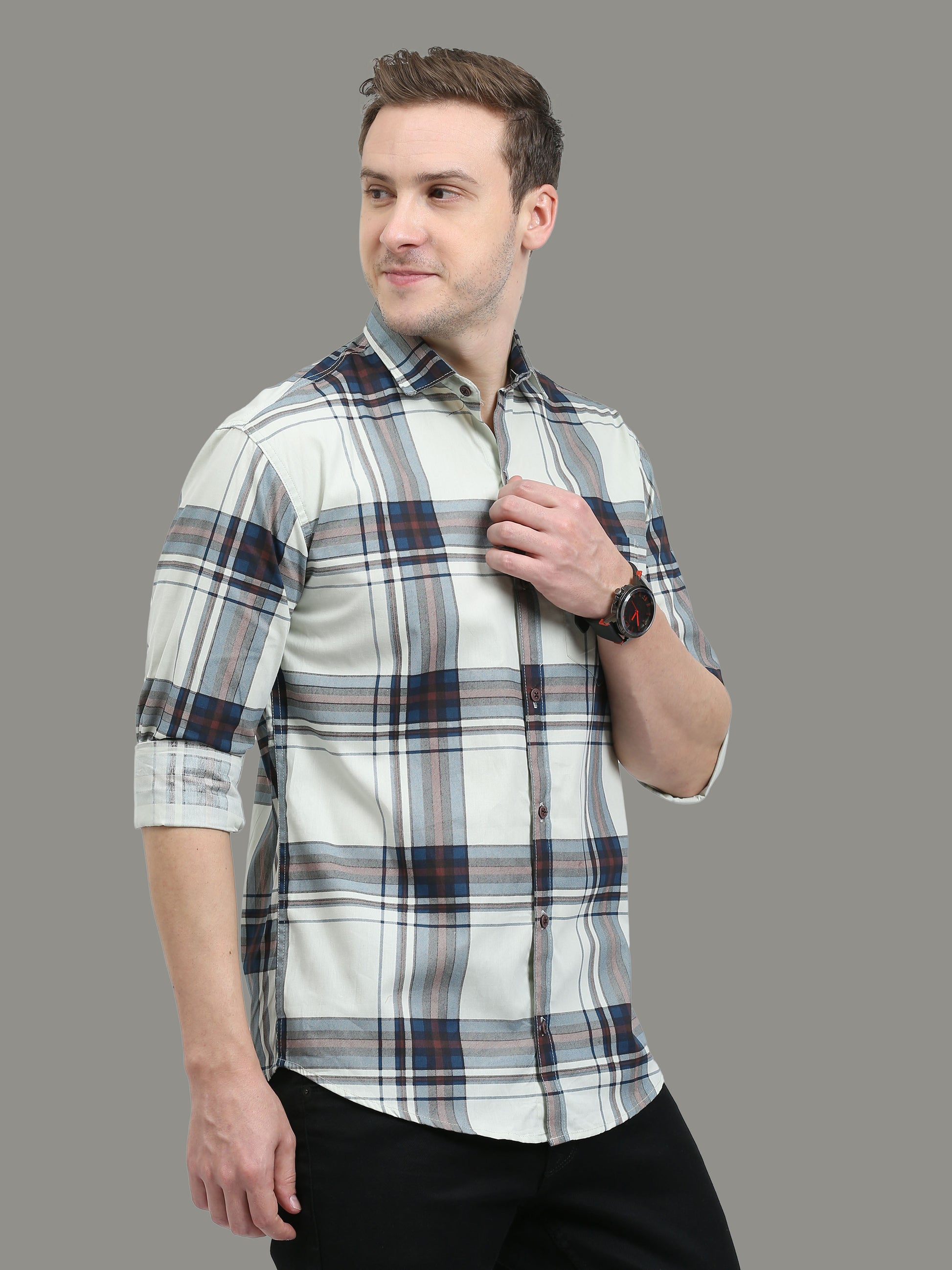  Broadchecks Cotton Green Check Shirt For Men 