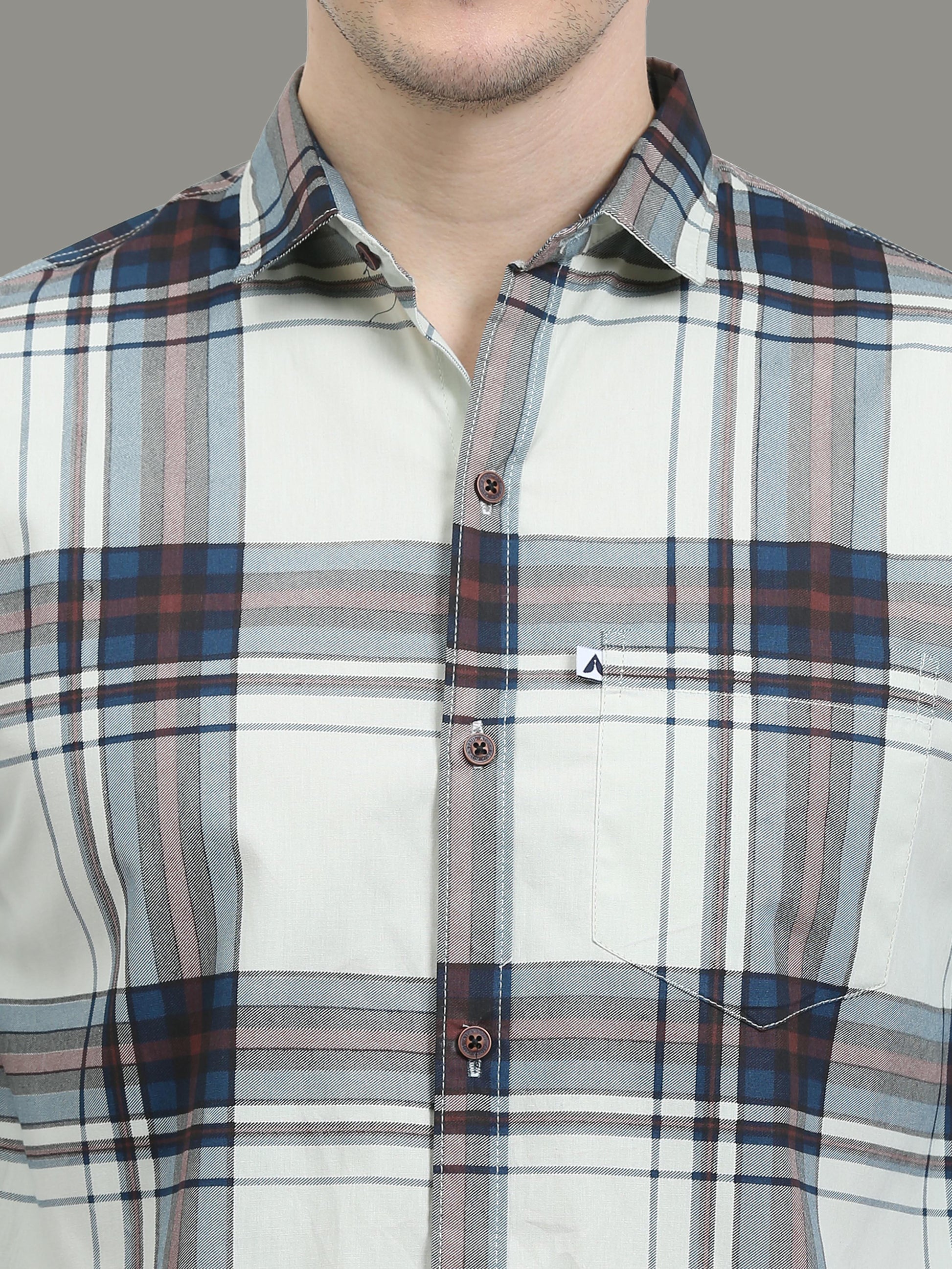  Broadchecks Cotton Green Check Shirt For Men 