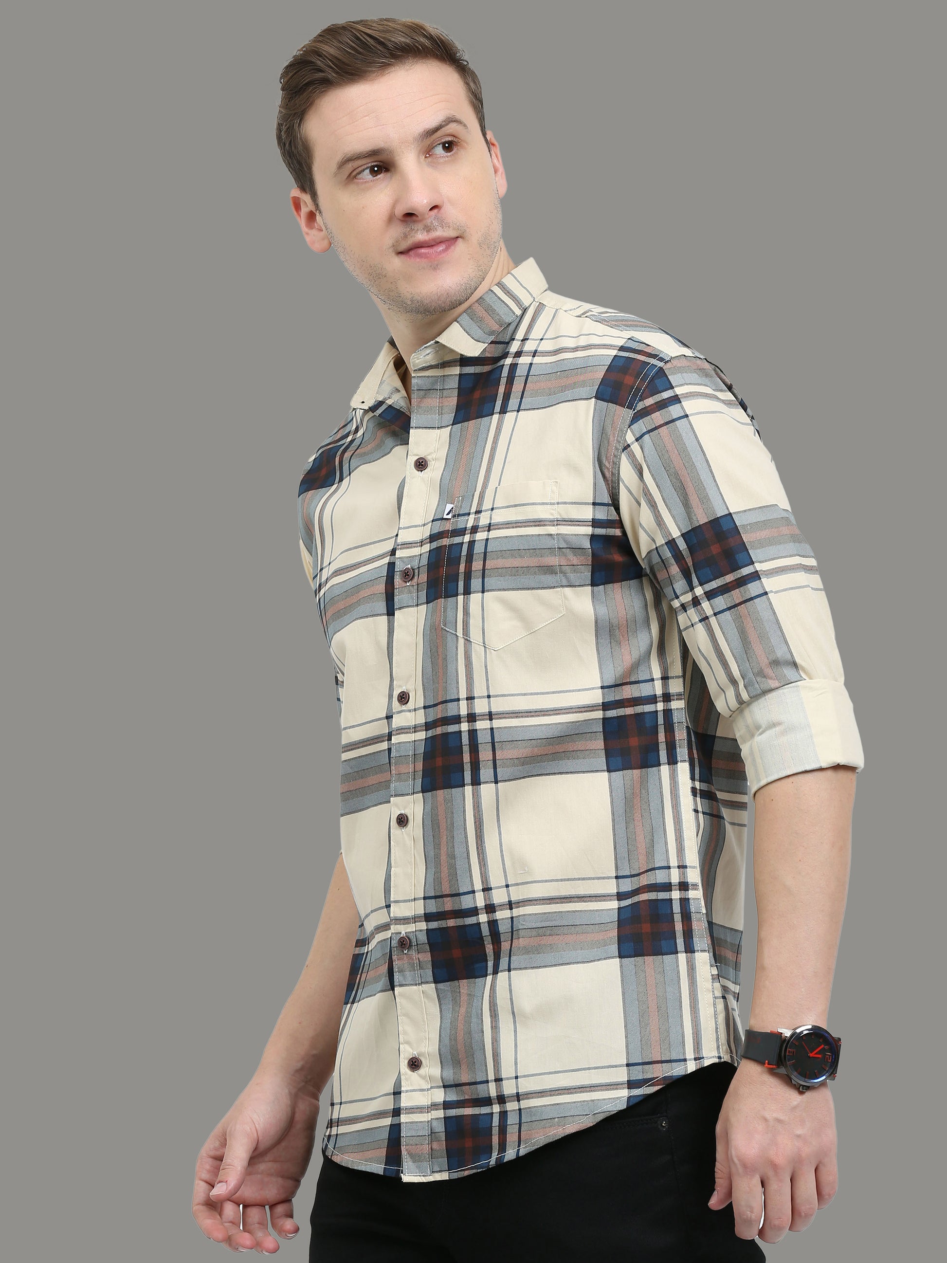 Broadchecks Cotton Yellow Check Shirt For Men