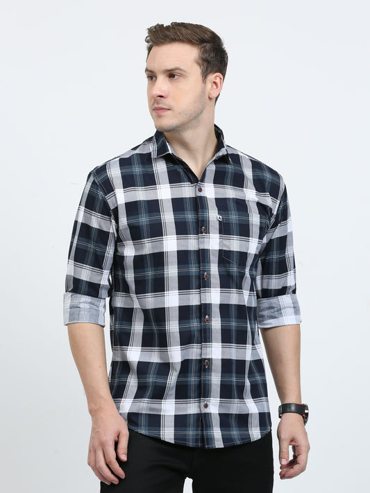 Men's Tartan checkered White Cotton Blend Regular Fit Shirt