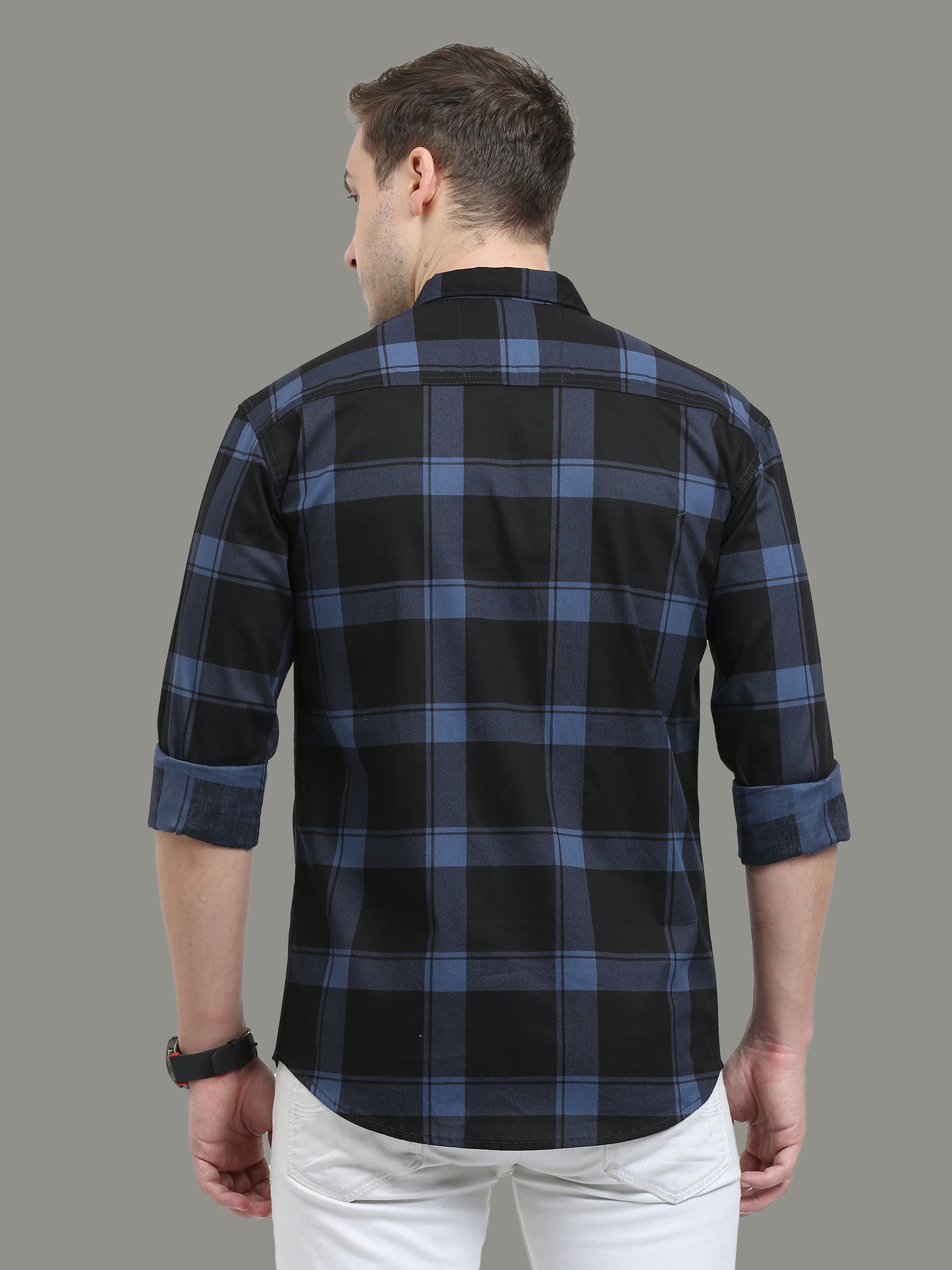 Men's Plaid checkered Blue Cotton Blend Regular Fit Shirt