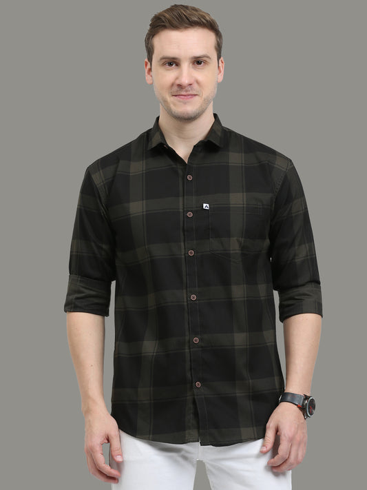 Men's Plaid checkered Green Cotton Blend Regular Fit Shirt