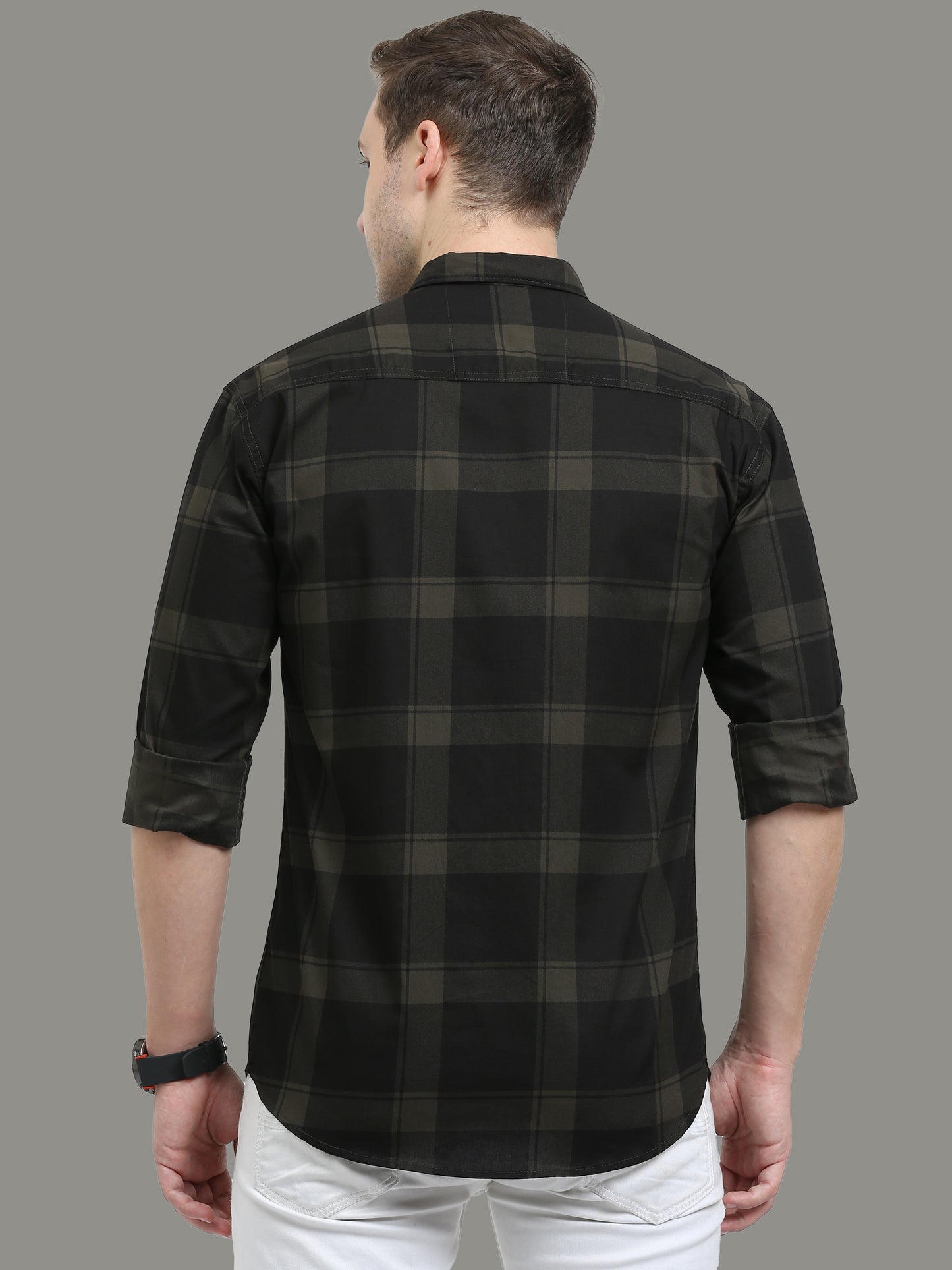 Men's Plaid checkered Green Cotton Blend Regular Fit Shirt