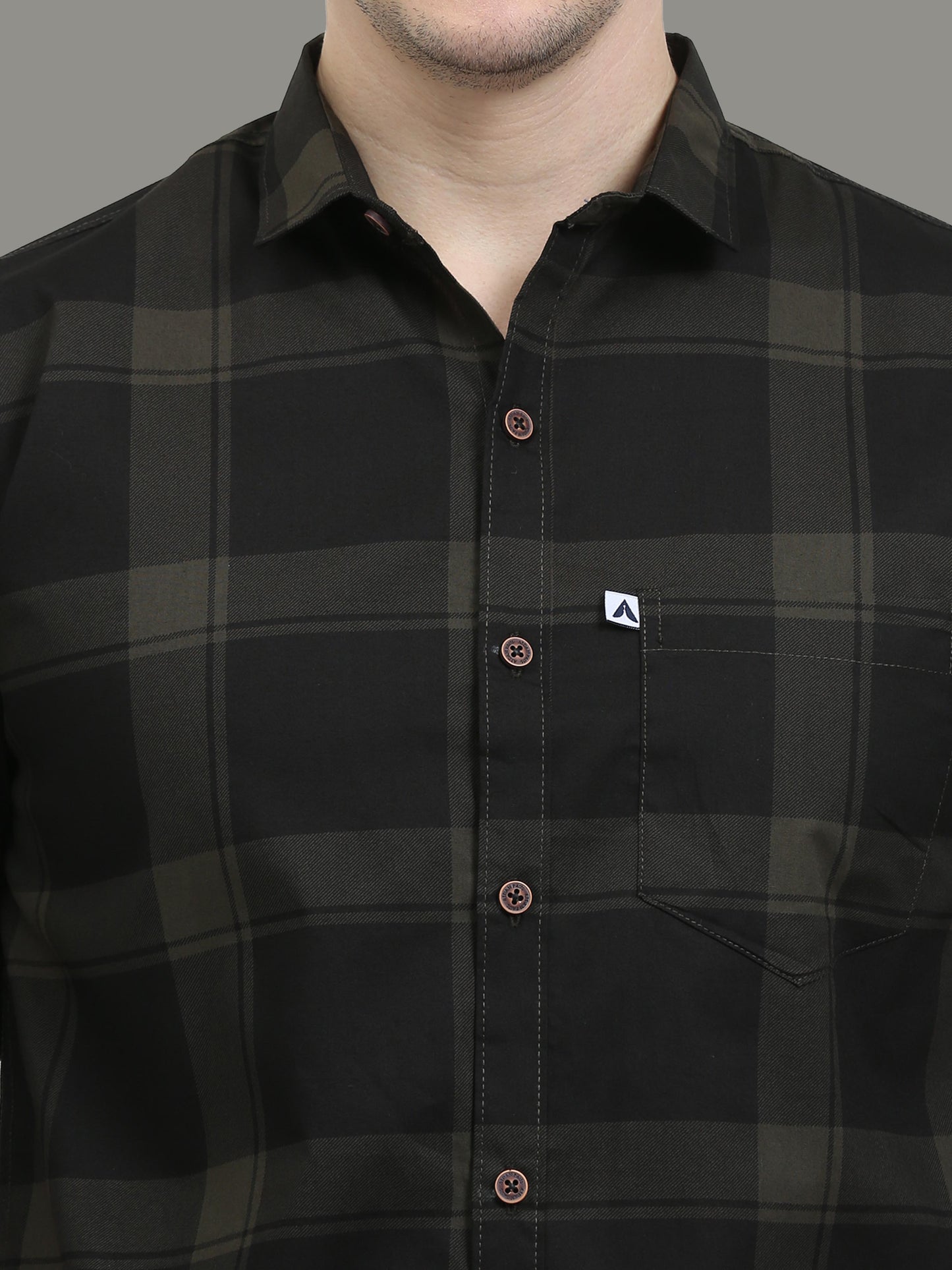 Men's Plaid checkered Green Cotton Blend Regular Fit Shirt