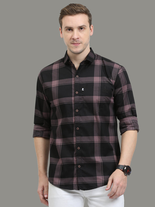 Men's Plaid checkered Violet Cotton Blend Regular Fit Shirt