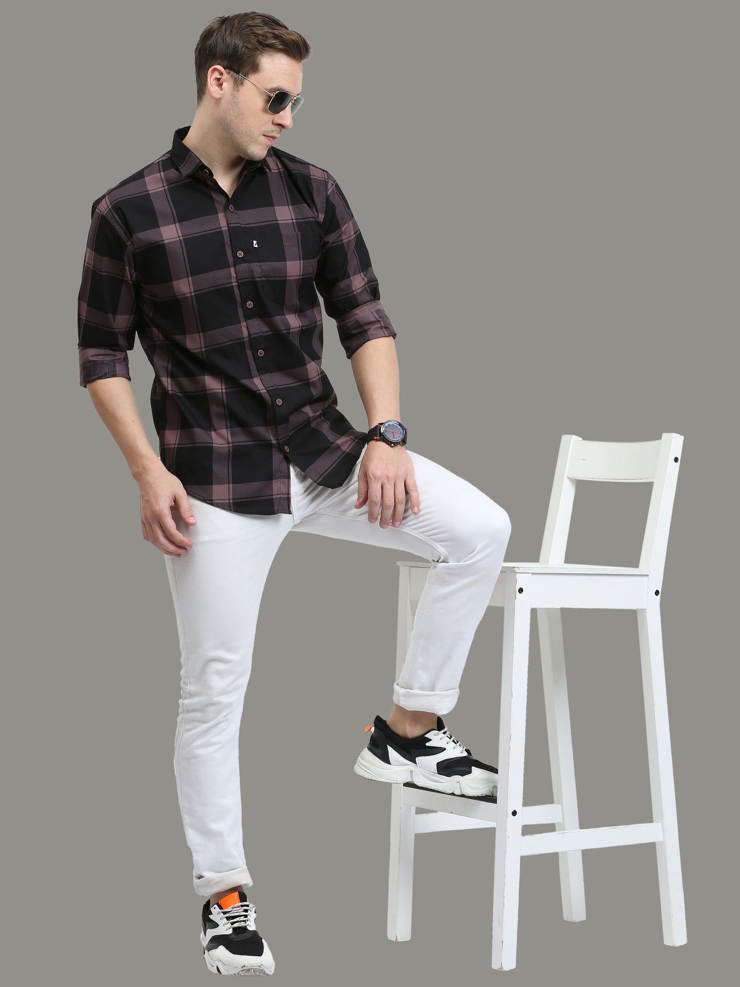 Plaid Violet Check Shirt for Men