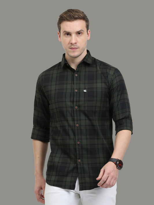 Cotton Blend Tiger Green Check Shirt Mens