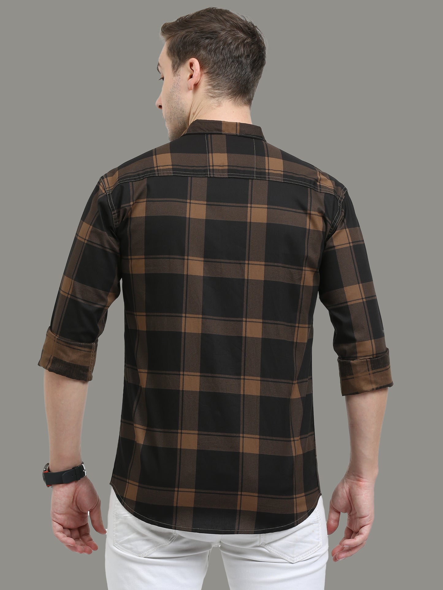 Men's Plaid checkered Brown Cotton Blend Regular Fit Shirt