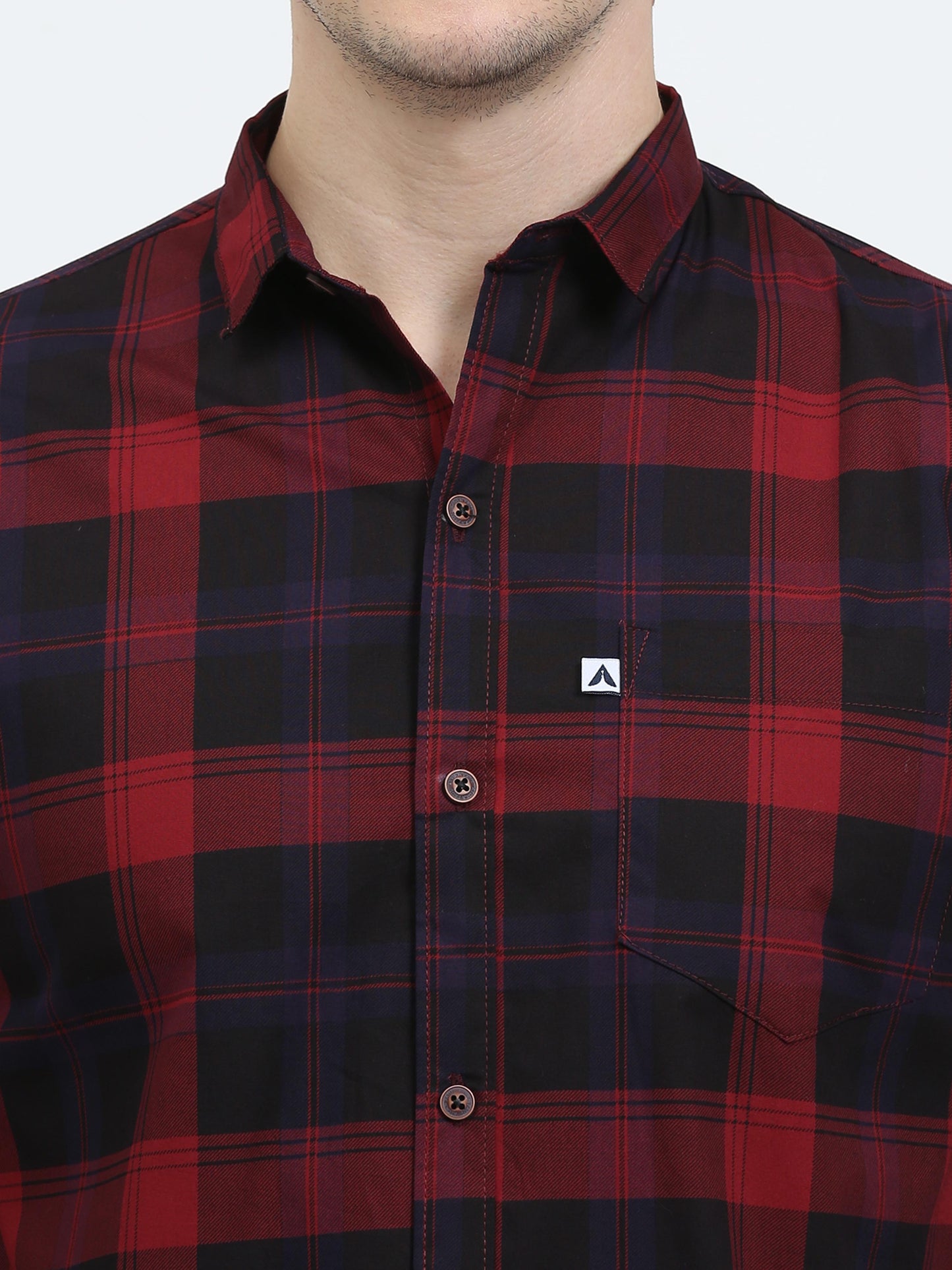 Men's Tartan checkered Red Cotton Blend Regular Fit Shirt