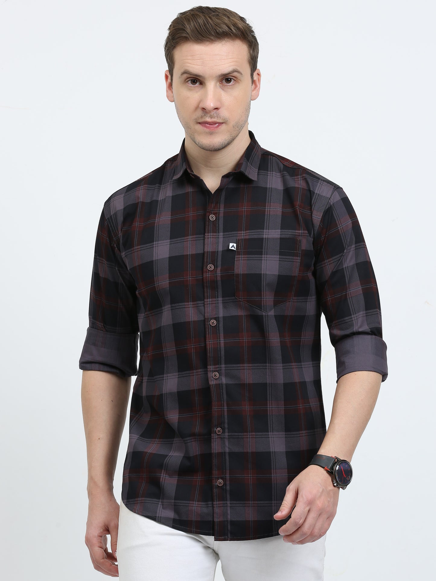Men's Tartan checkered Grey Cotton Blend Regular Fit Shirt