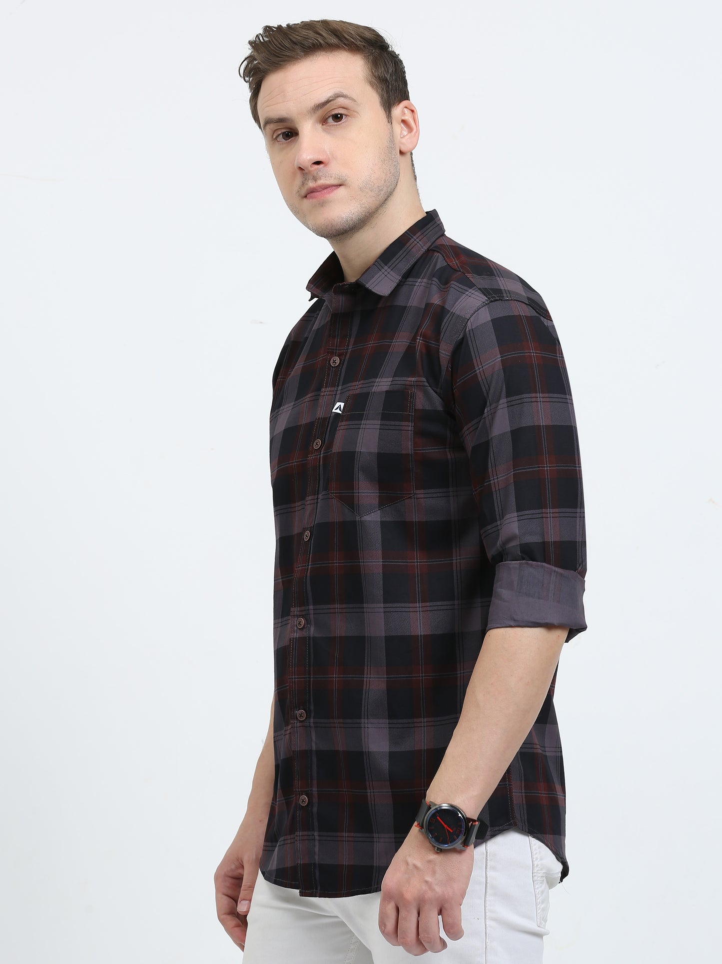 Men's Tartan checkered Grey Cotton Blend Regular Fit Shirt